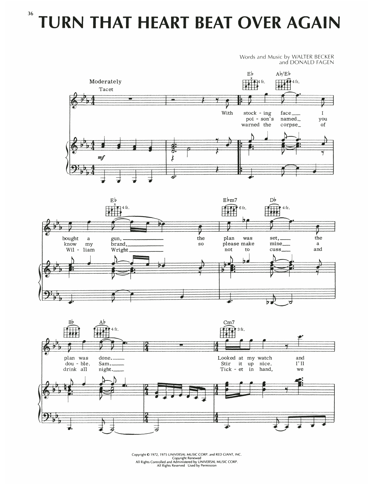 Steely Dan Turn That Heart Beat Over Again Sheet Music Notes & Chords for Piano, Vocal & Guitar (Right-Hand Melody) - Download or Print PDF