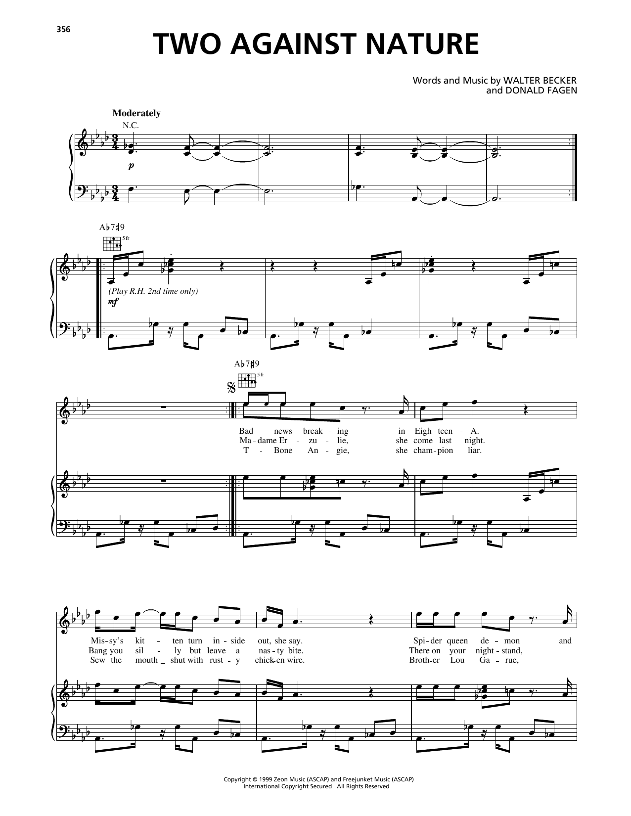 Steely Dan Two Against Nature Sheet Music Notes & Chords for Piano, Vocal & Guitar Chords (Right-Hand Melody) - Download or Print PDF