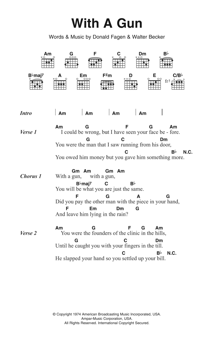 Steely Dan With A Gun Sheet Music Notes & Chords for Piano, Vocal & Guitar (Right-Hand Melody) - Download or Print PDF