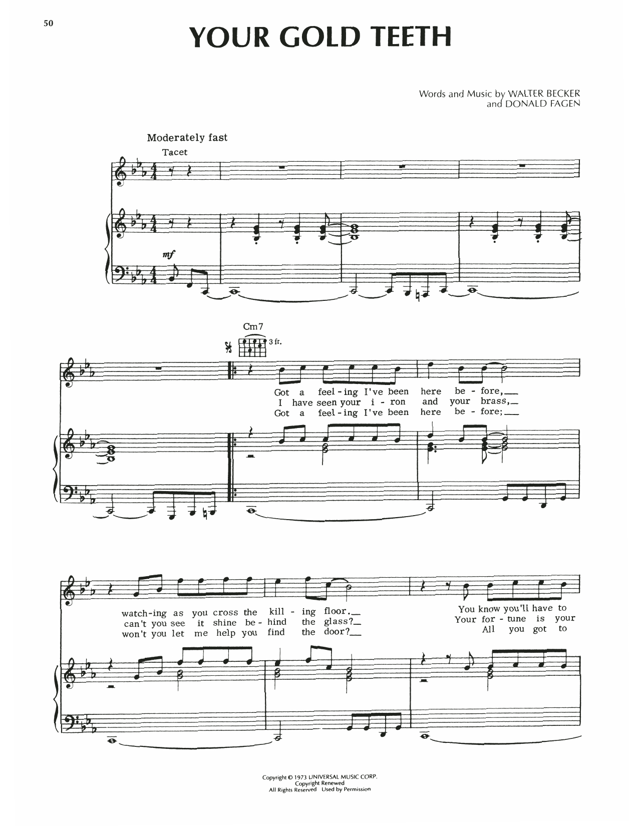 Steely Dan Your Gold Teeth Sheet Music Notes & Chords for Piano, Vocal & Guitar (Right-Hand Melody) - Download or Print PDF