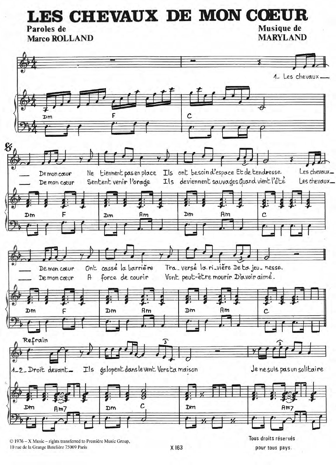 Stefan Forman Les Chevaux De Mon Coeur Sheet Music Notes & Chords for Piano & Vocal - Download or Print PDF