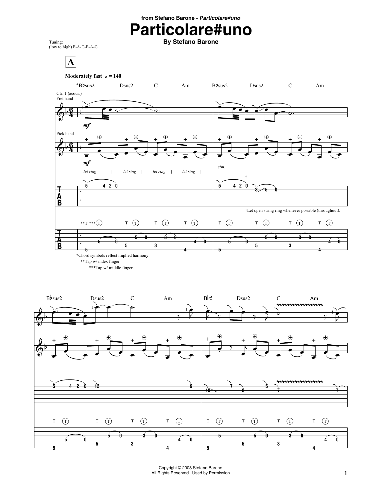Stefano Barone Particolareuno Sheet Music Notes & Chords for Solo Guitar Tab - Download or Print PDF
