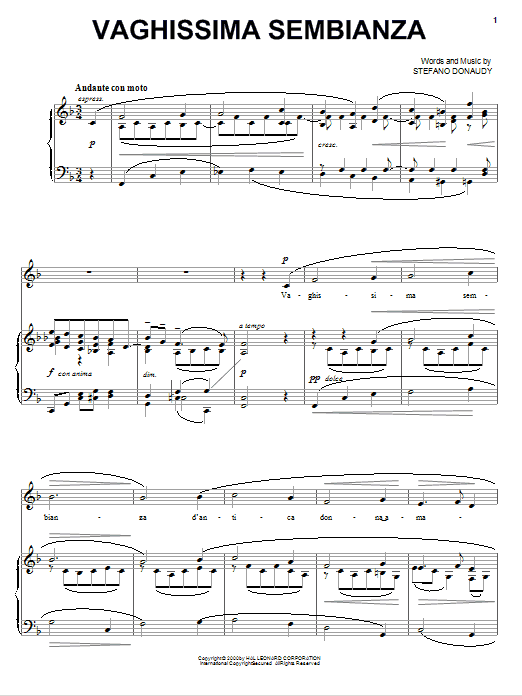 Stefano Donaudy Vaghissima Sembianza Sheet Music Notes & Chords for Piano, Vocal & Guitar (Right-Hand Melody) - Download or Print PDF Stefano Donaudy Vaghissima Sembianza Sheet Music Notes & Chords for Piano, Vocal & Guitar (Right-Hand Melody) - Download or Print PDF