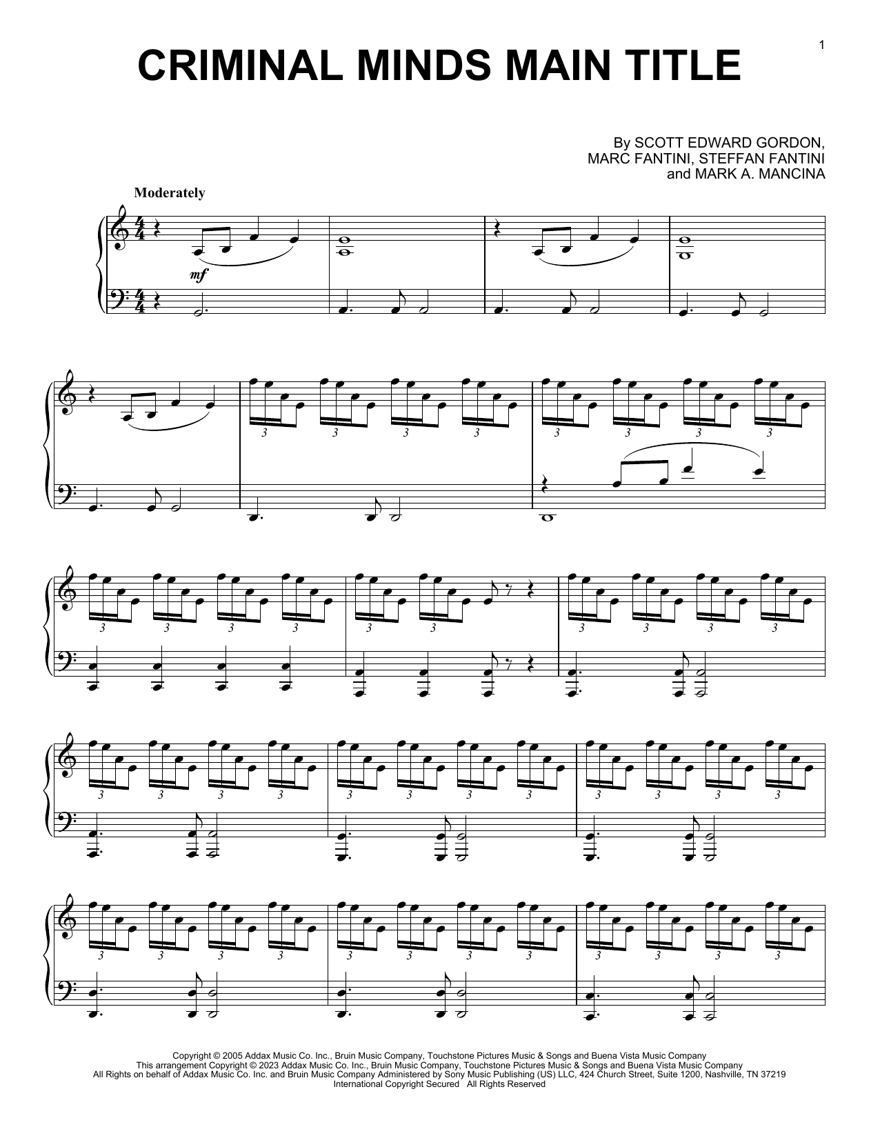 Steffan Fantini Criminal Minds Main Title Sheet Music Notes & Chords for Piano Solo - Download or Print PDF