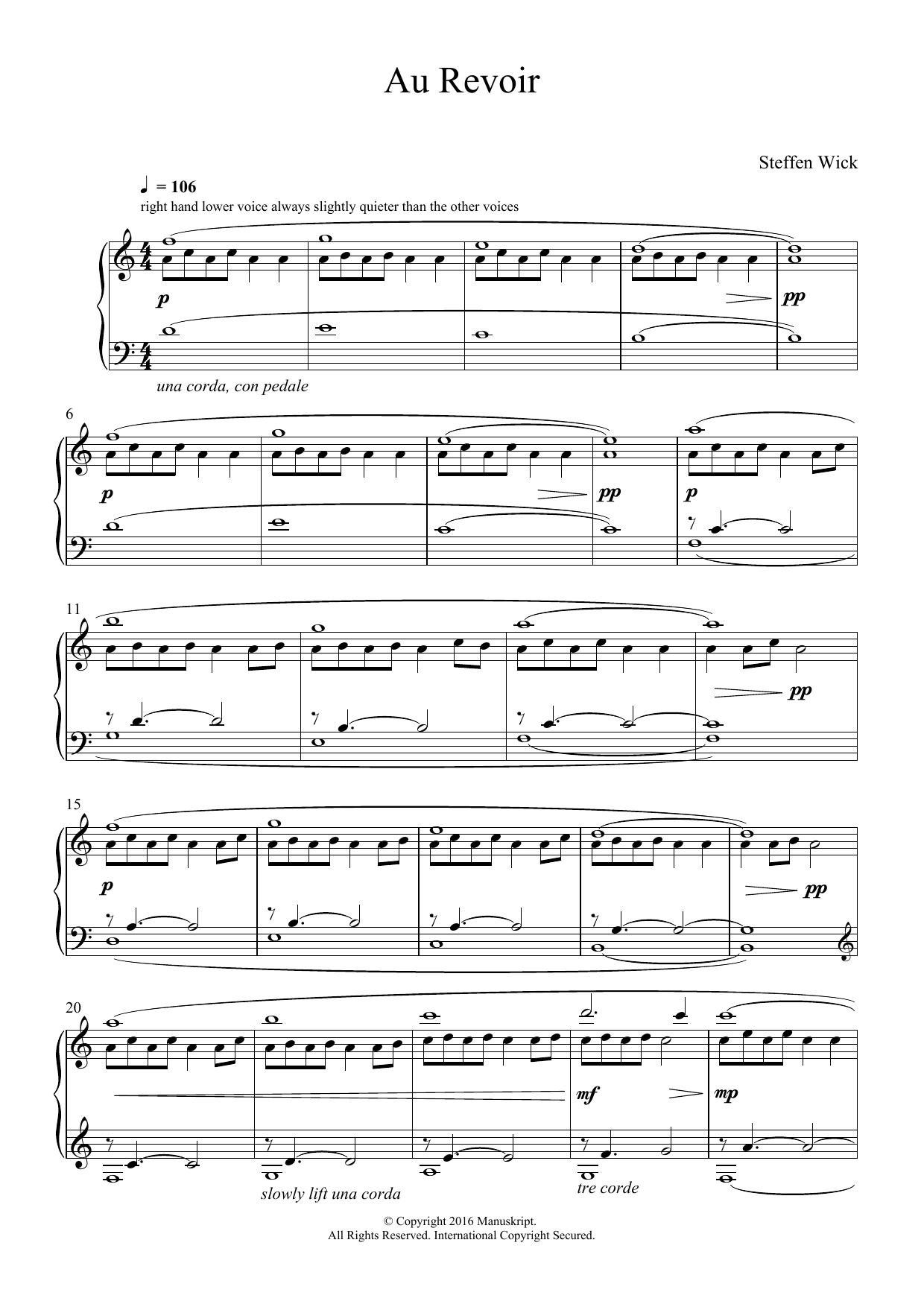 Steffen Wick Au Revoir Sheet Music Notes & Chords for Piano - Download or Print PDF
