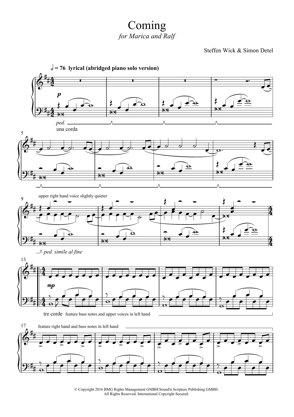 Steffen Wick Coming Sheet Music Notes & Chords for Piano - Download or Print PDF