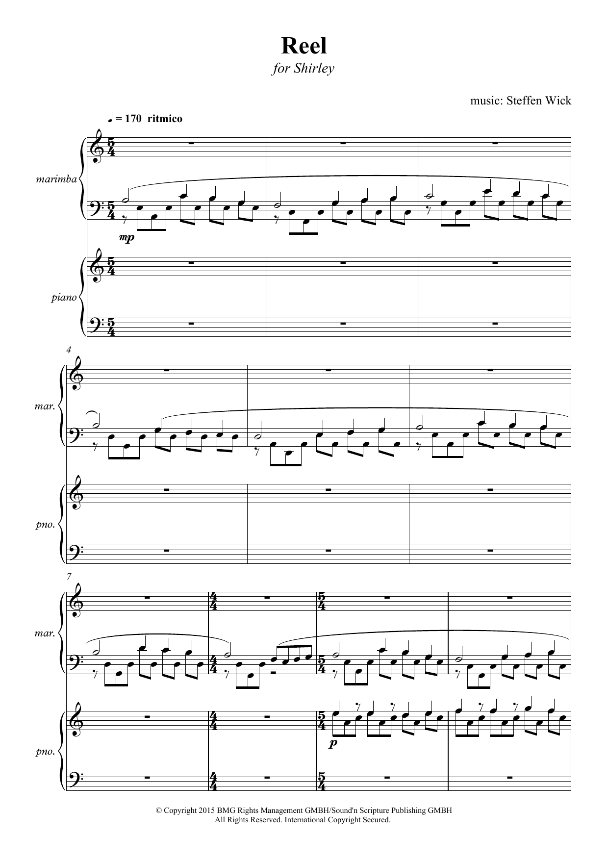 Steffen Wick Reel Sheet Music Notes & Chords for Marimba - Download or Print PDF