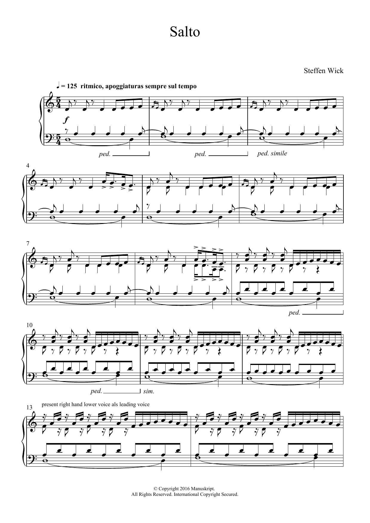 Steffen Wick Salto Sheet Music Notes & Chords for Piano - Download or Print PDF