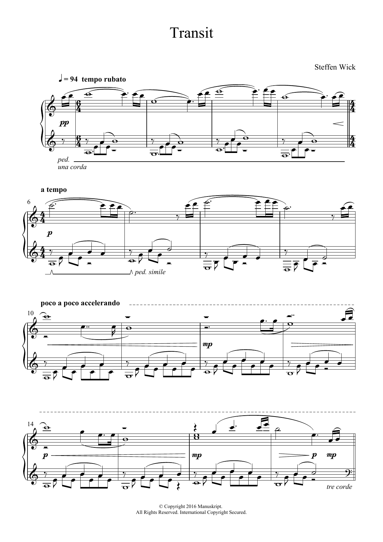 Steffen Wick Transit Sheet Music Notes & Chords for Piano - Download or Print PDF
