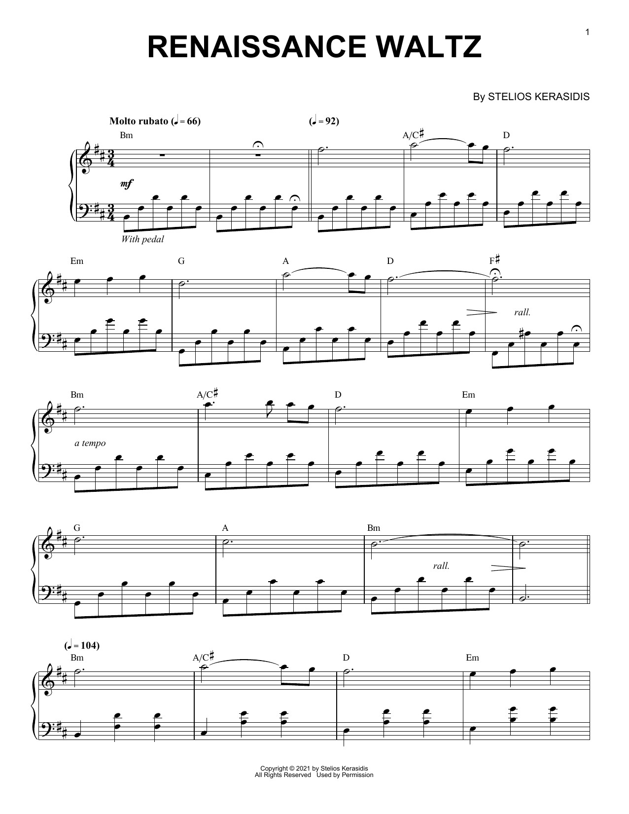 Stelios Kerasidis Renaissance Waltz Sheet Music Notes & Chords for Piano Solo - Download or Print PDF