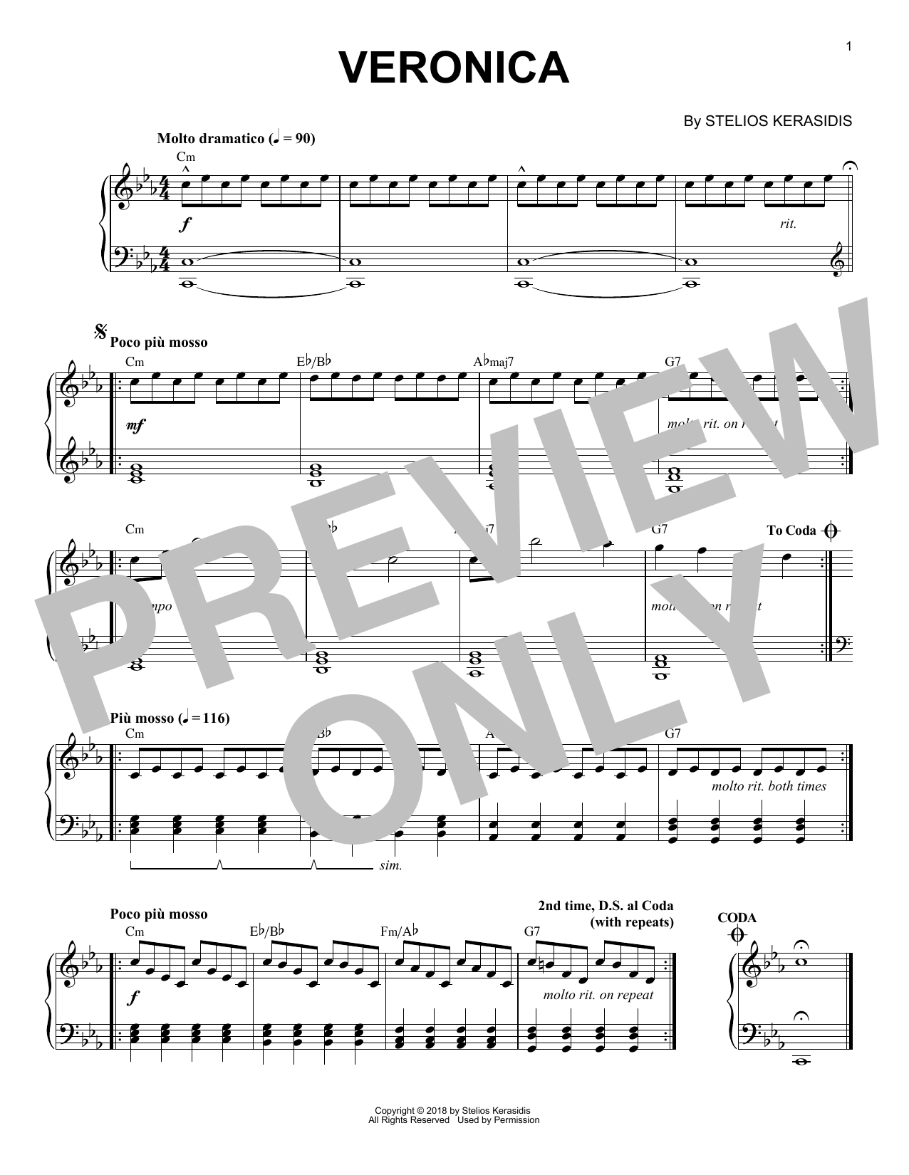 Stelios Kerasidis Veronica Sheet Music Notes & Chords for Piano Solo - Download or Print PDF