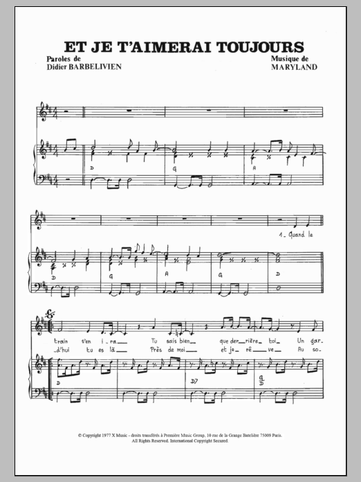 Stephan Forman Et Je T'aimerai Toujours Sheet Music Notes & Chords for Piano & Vocal - Download or Print PDF