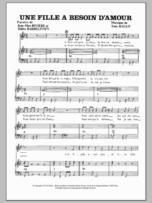 Stephan Forman Fille A Besoin D'amour Sheet Music Notes & Chords for Piano & Vocal - Download or Print PDF