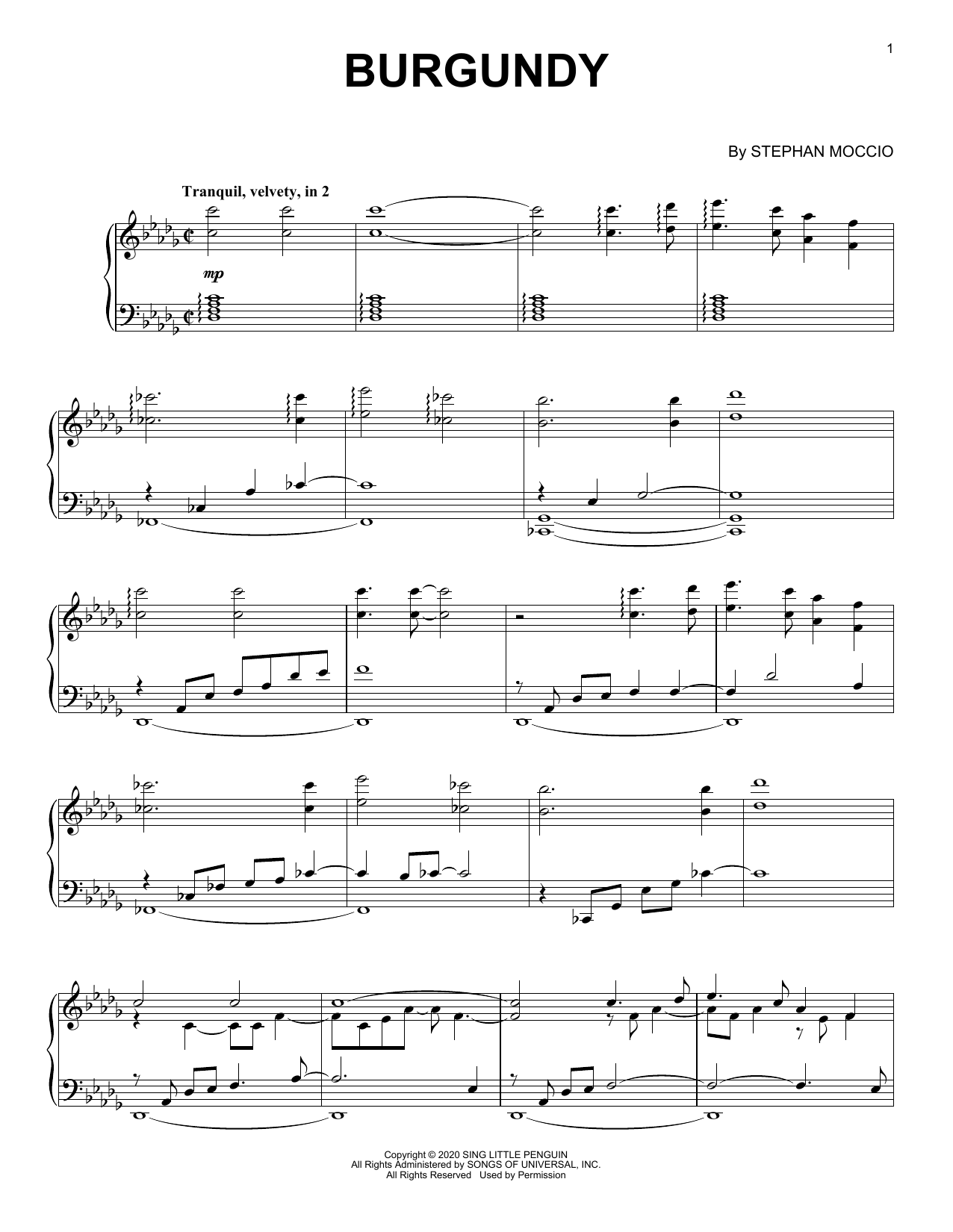 Stephan Moccio Burgundy Sheet Music Notes & Chords for Piano Solo - Download or Print PDF