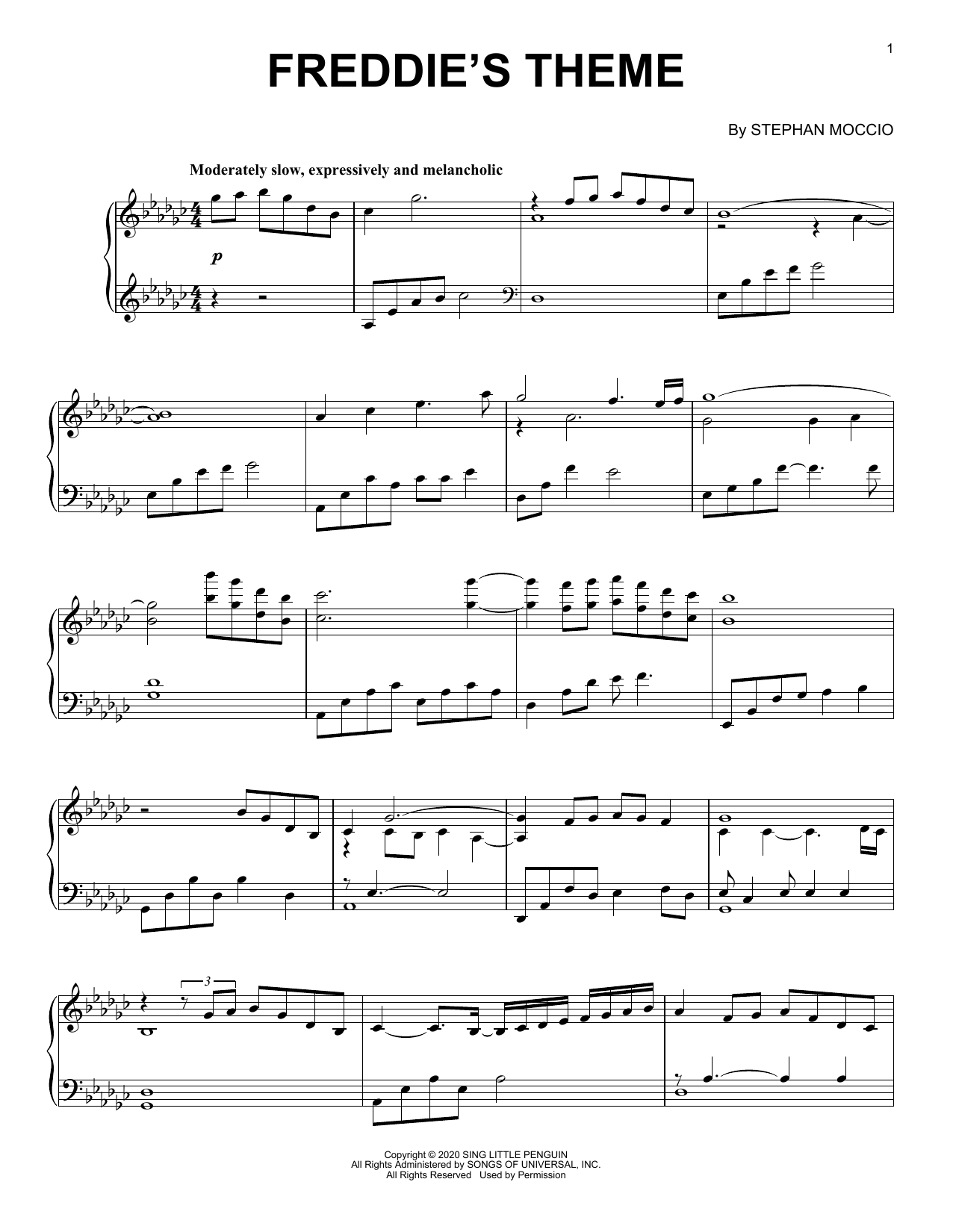 Stephan Moccio Freddie's Theme Sheet Music Notes & Chords for Piano Solo - Download or Print PDF