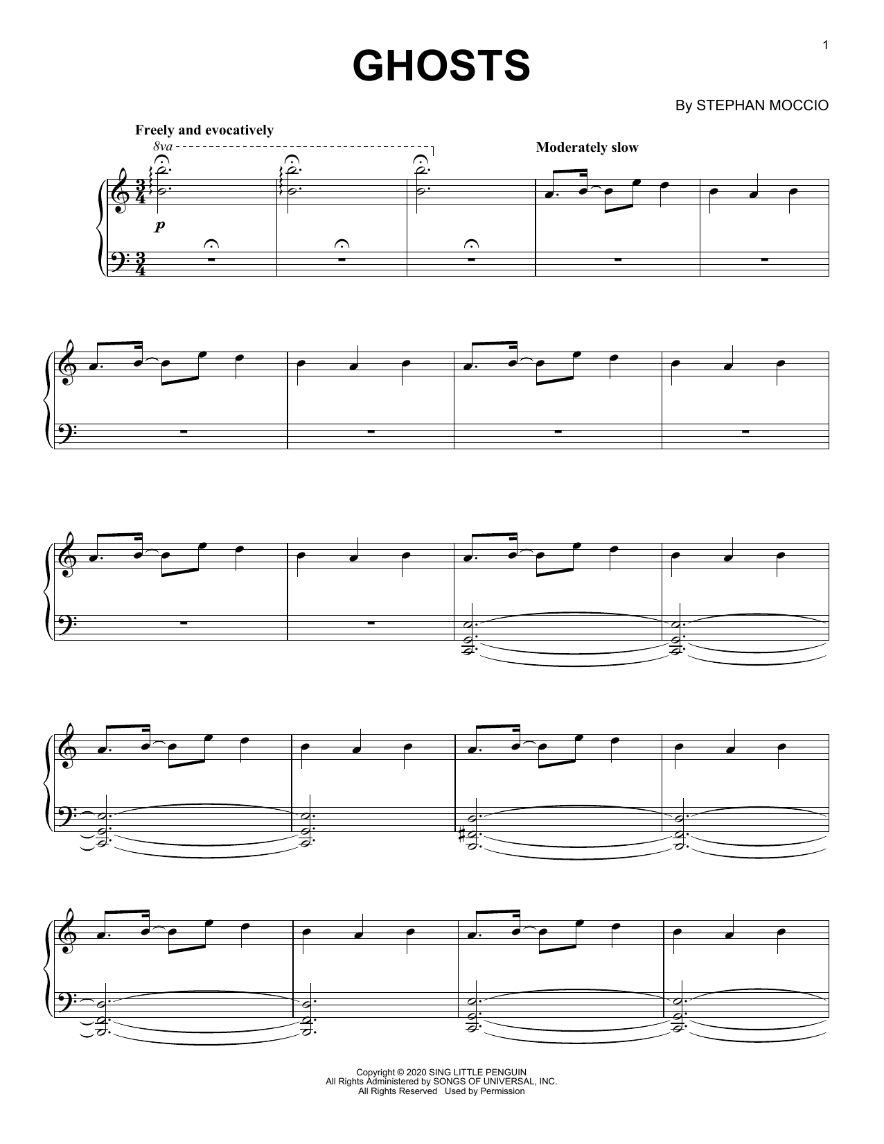 Stephan Moccio Ghosts Sheet Music Notes & Chords for Piano Solo - Download or Print PDF