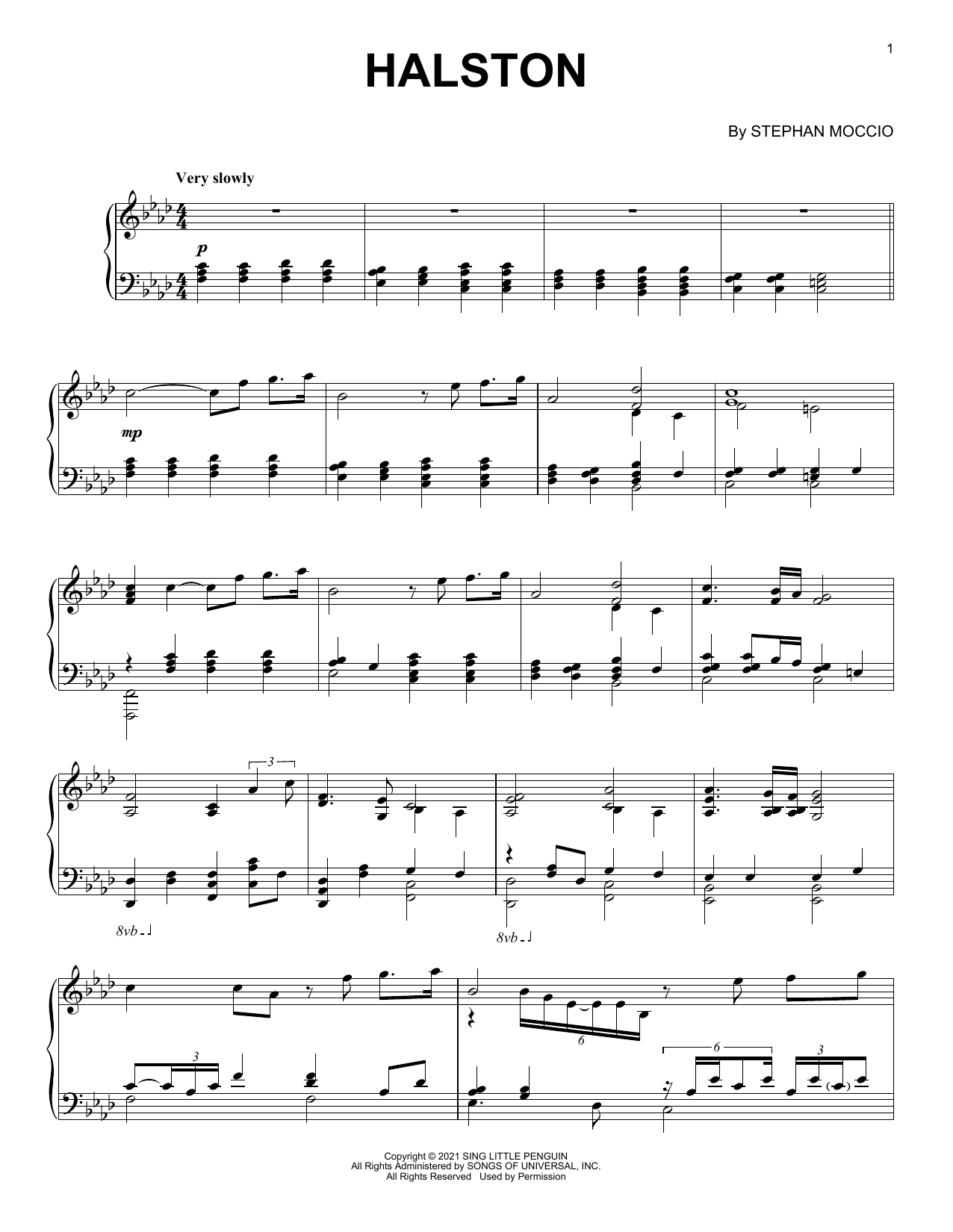 Stephan Moccio Halston Sheet Music Notes & Chords for Piano Solo - Download or Print PDF