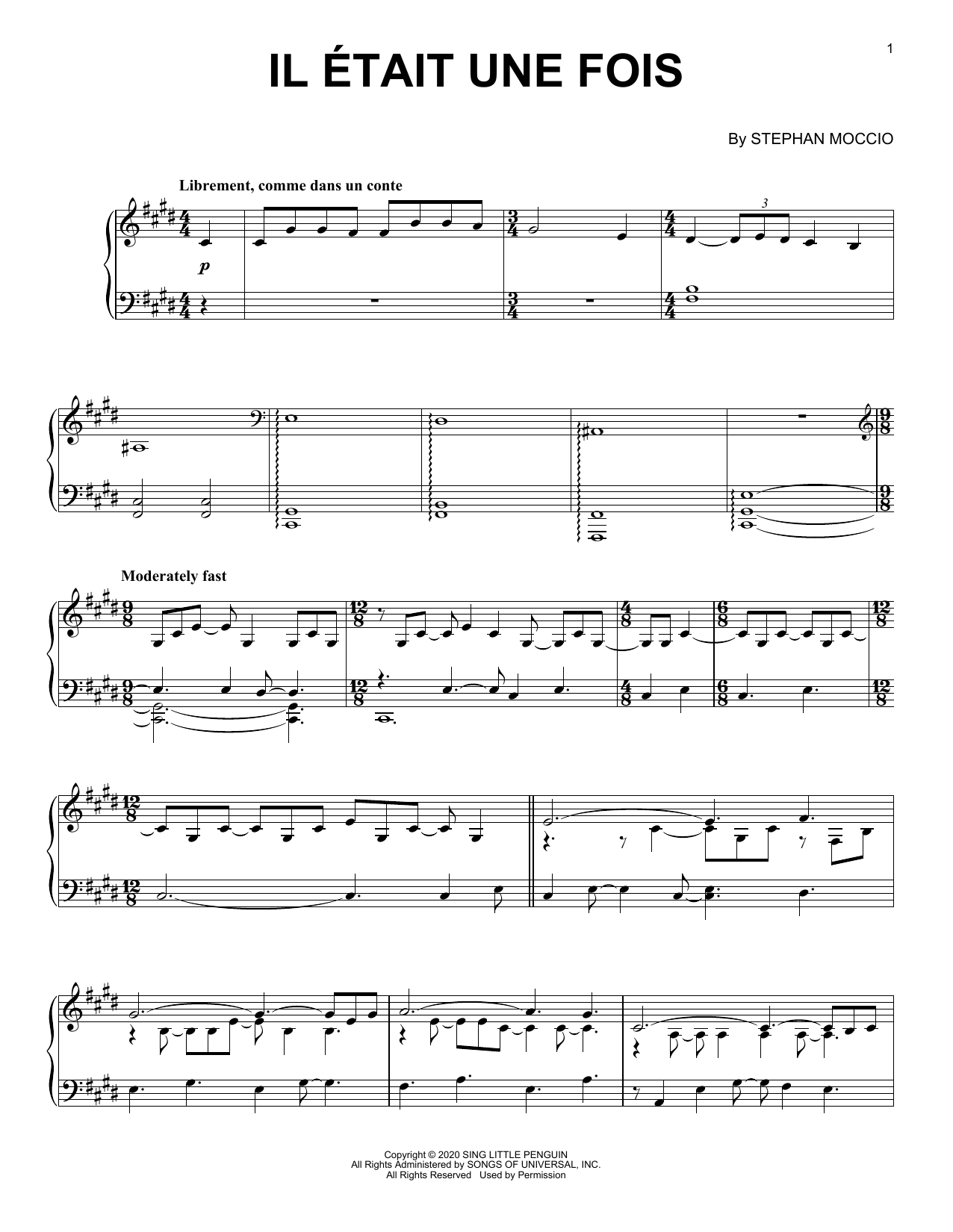 Stephan Moccio Il Etait Une Fois Sheet Music Notes & Chords for Piano Solo - Download or Print PDF