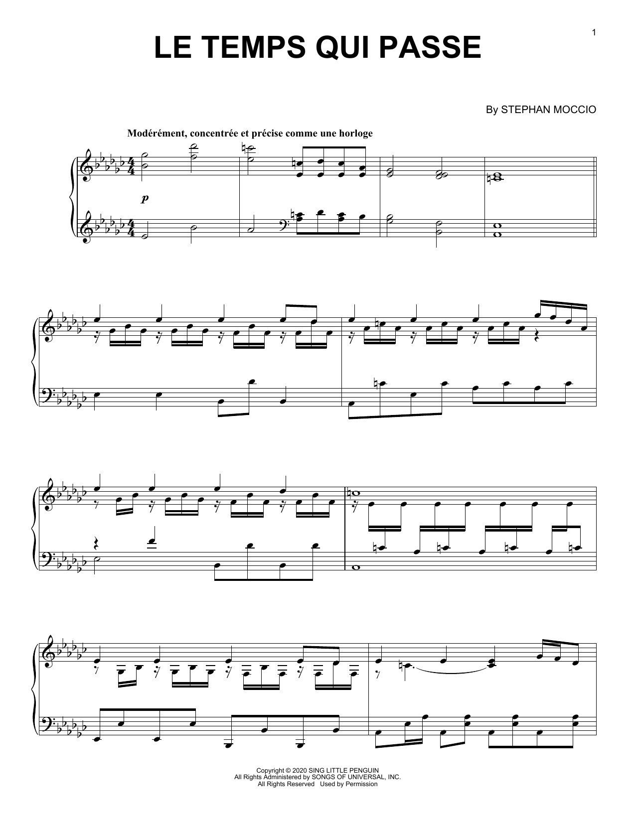 Stephan Moccio Le Temps Qui Passe Sheet Music Notes & Chords for Piano Solo - Download or Print PDF