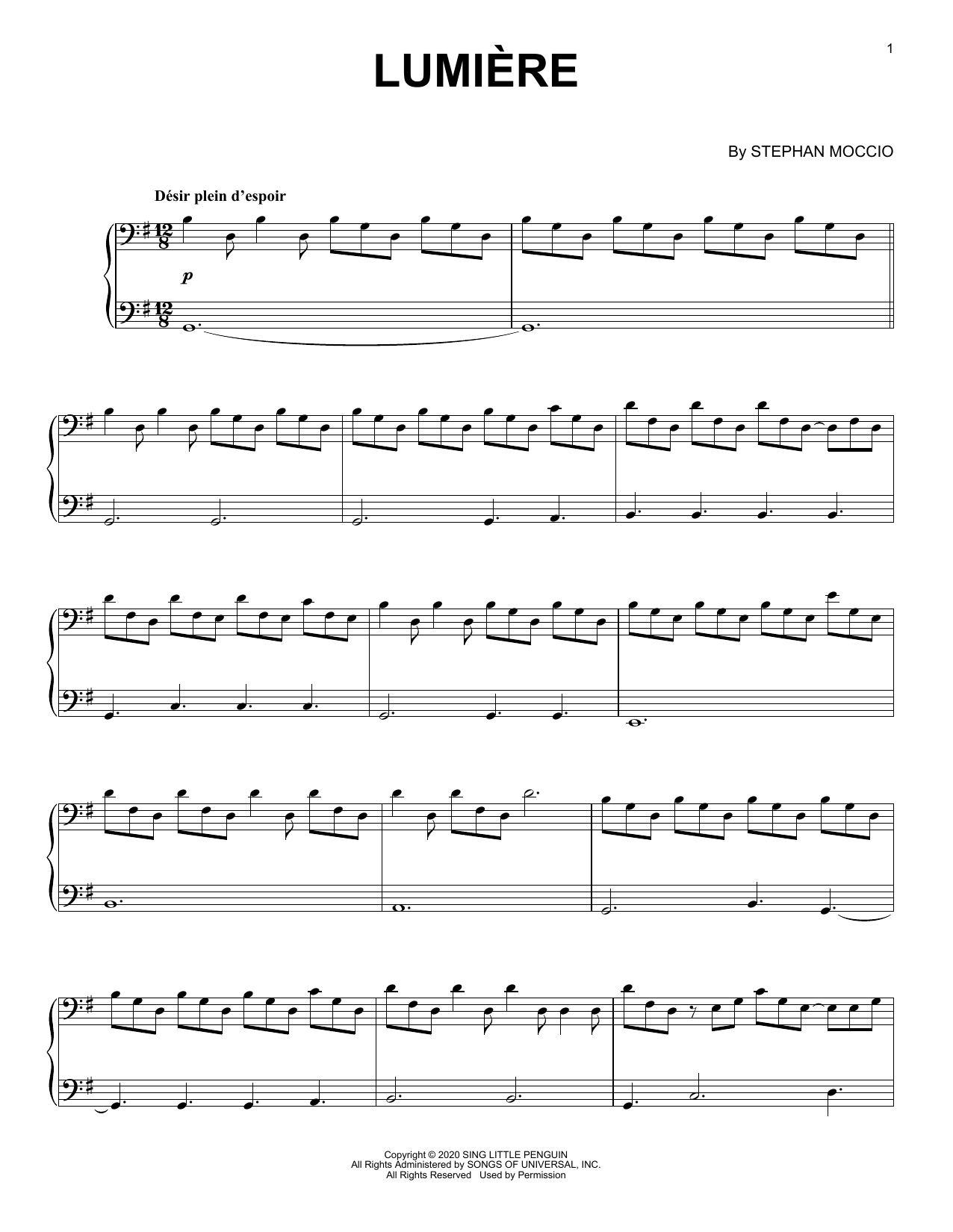 Stephan Moccio Lumiere Sheet Music Notes & Chords for Piano Solo - Download or Print PDF