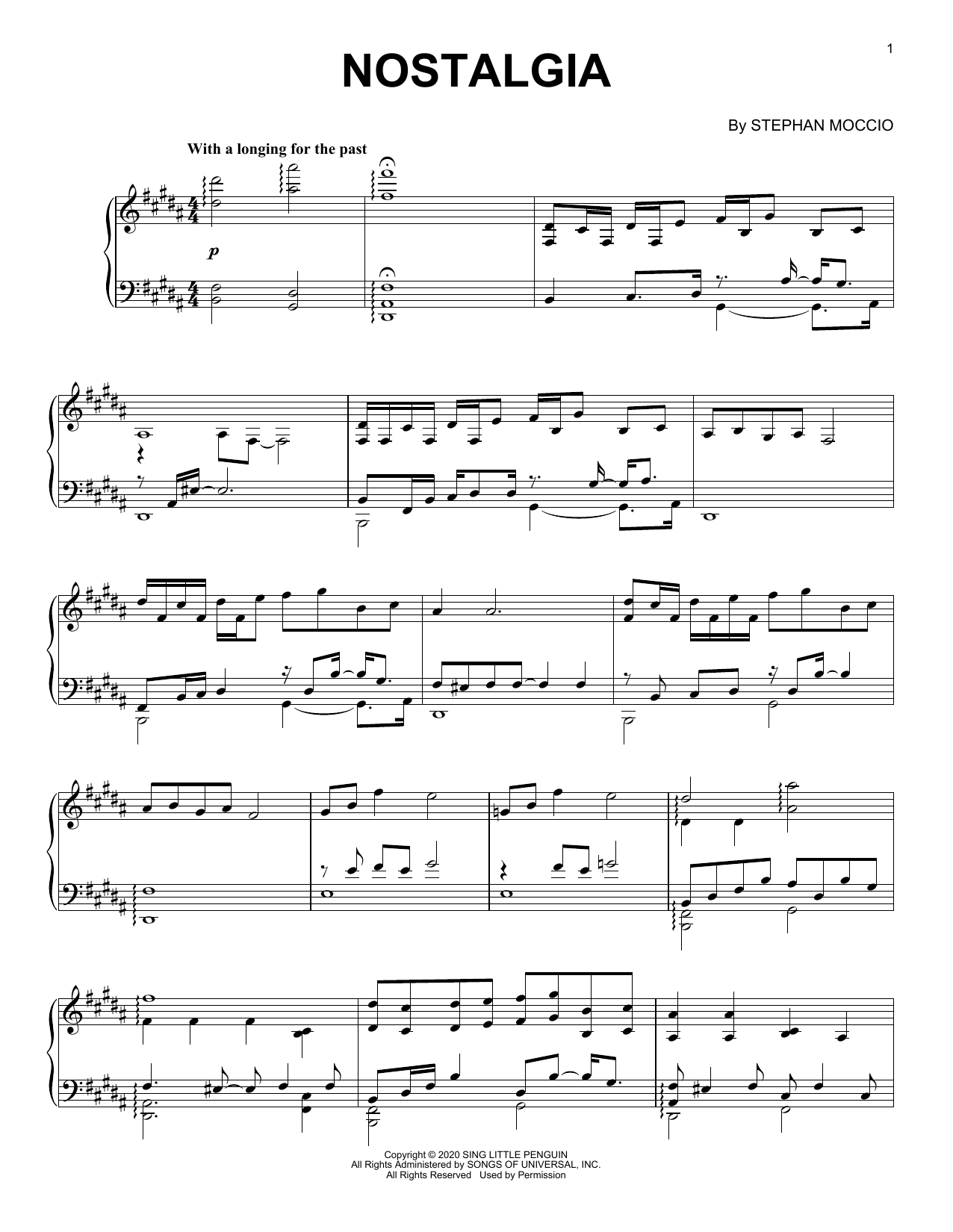 Stephan Moccio Nostalgia Sheet Music Notes & Chords for Piano Solo - Download or Print PDF
