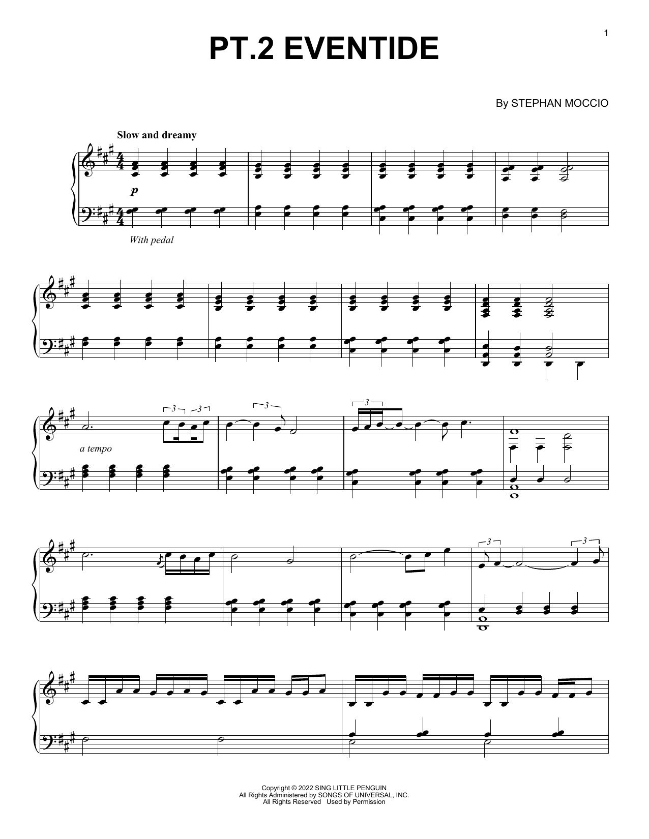Stephan Moccio pt. 2 Eventide Sheet Music Notes & Chords for Piano Solo - Download or Print PDF