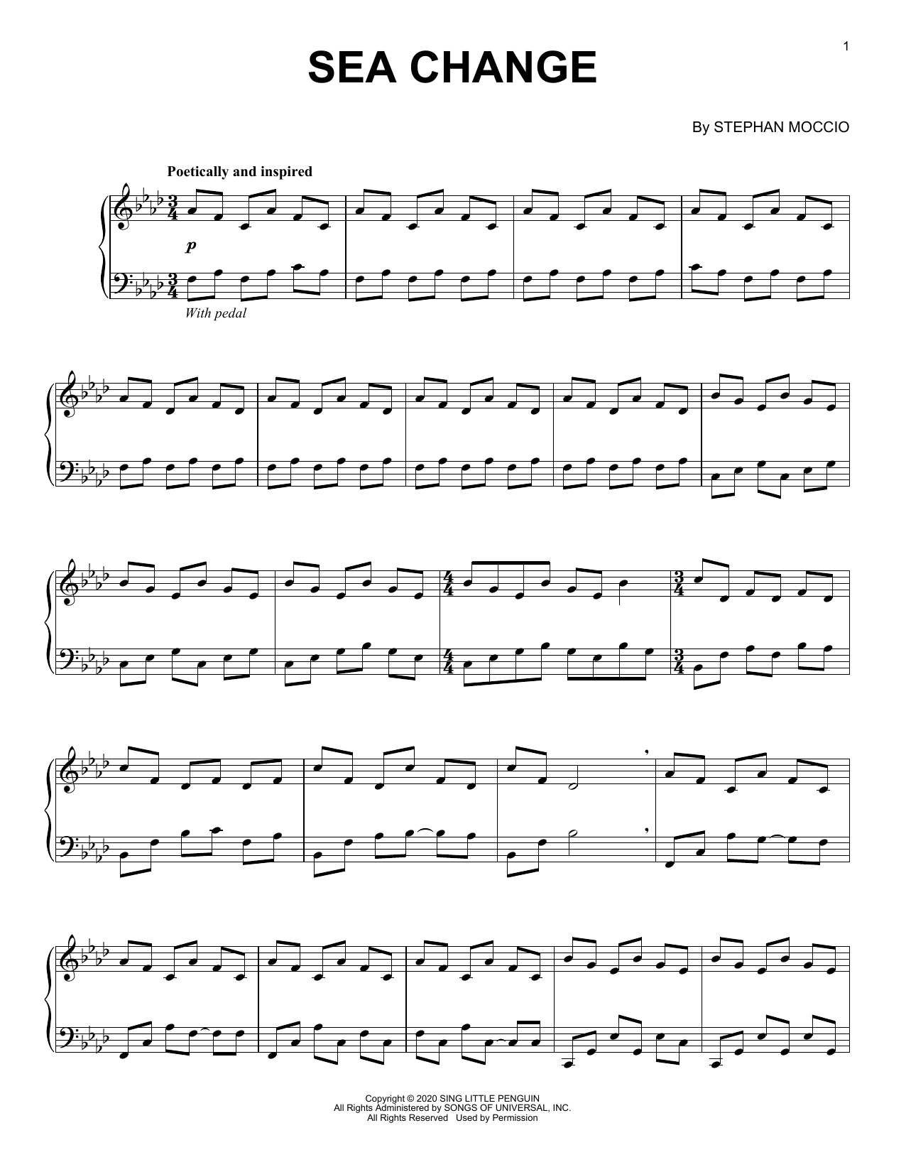 Stephan Moccio Sea Change Sheet Music Notes & Chords for Easy Piano - Download or Print PDF