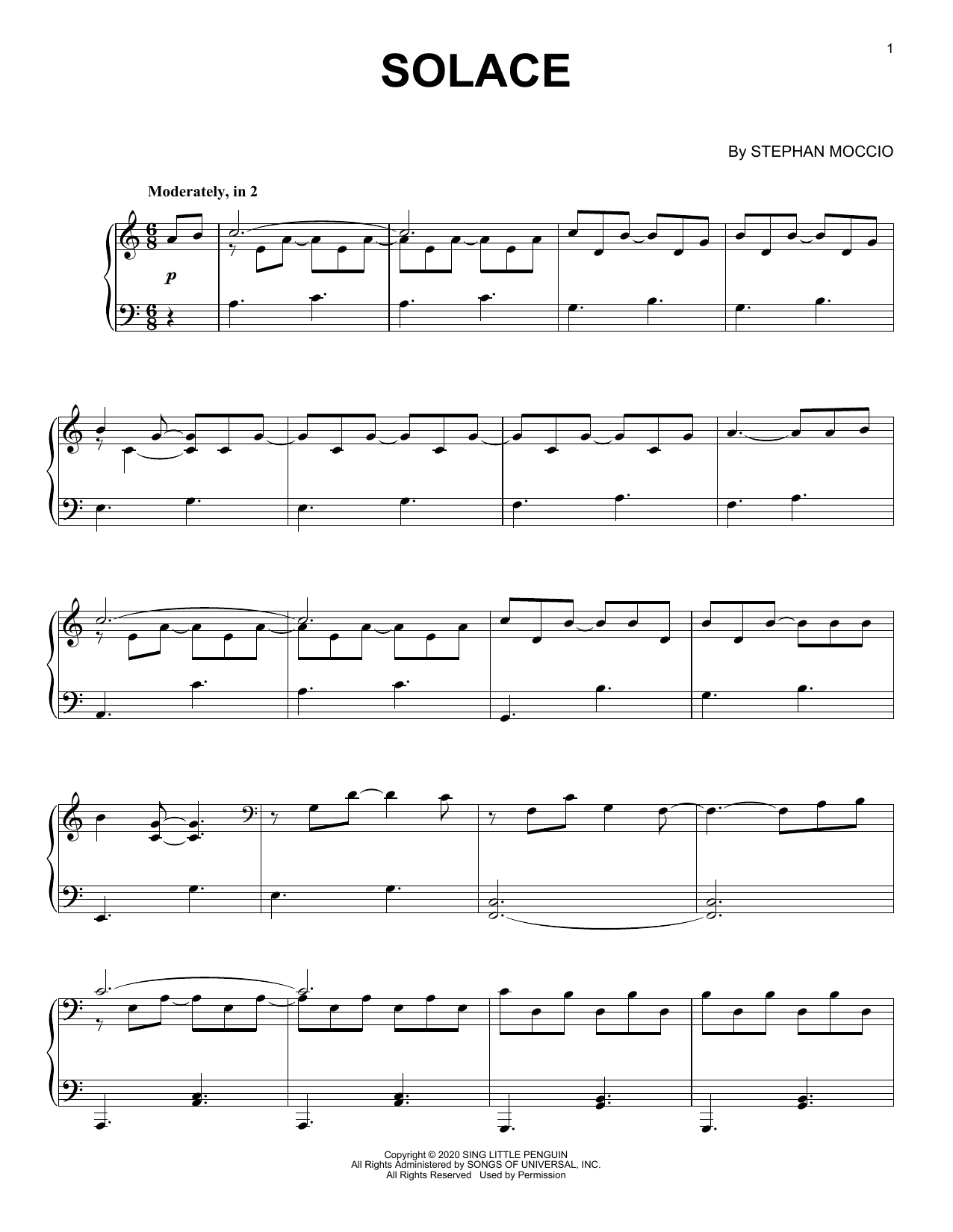 Stephan Moccio Solace Sheet Music Notes & Chords for Piano Solo - Download or Print PDF
