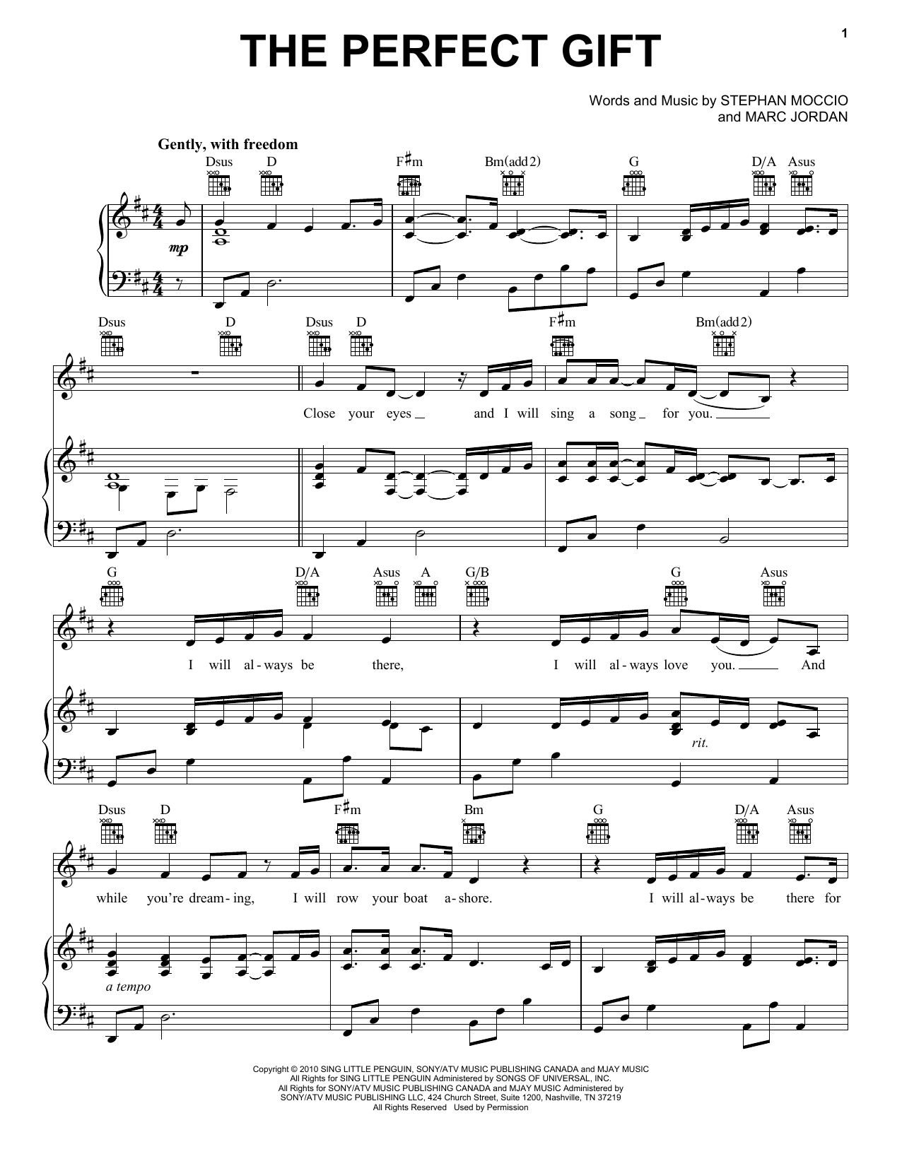 Stephan Moccio The Perfect Gift Sheet Music Notes & Chords for Piano, Vocal & Guitar (Right-Hand Melody) - Download or Print PDF