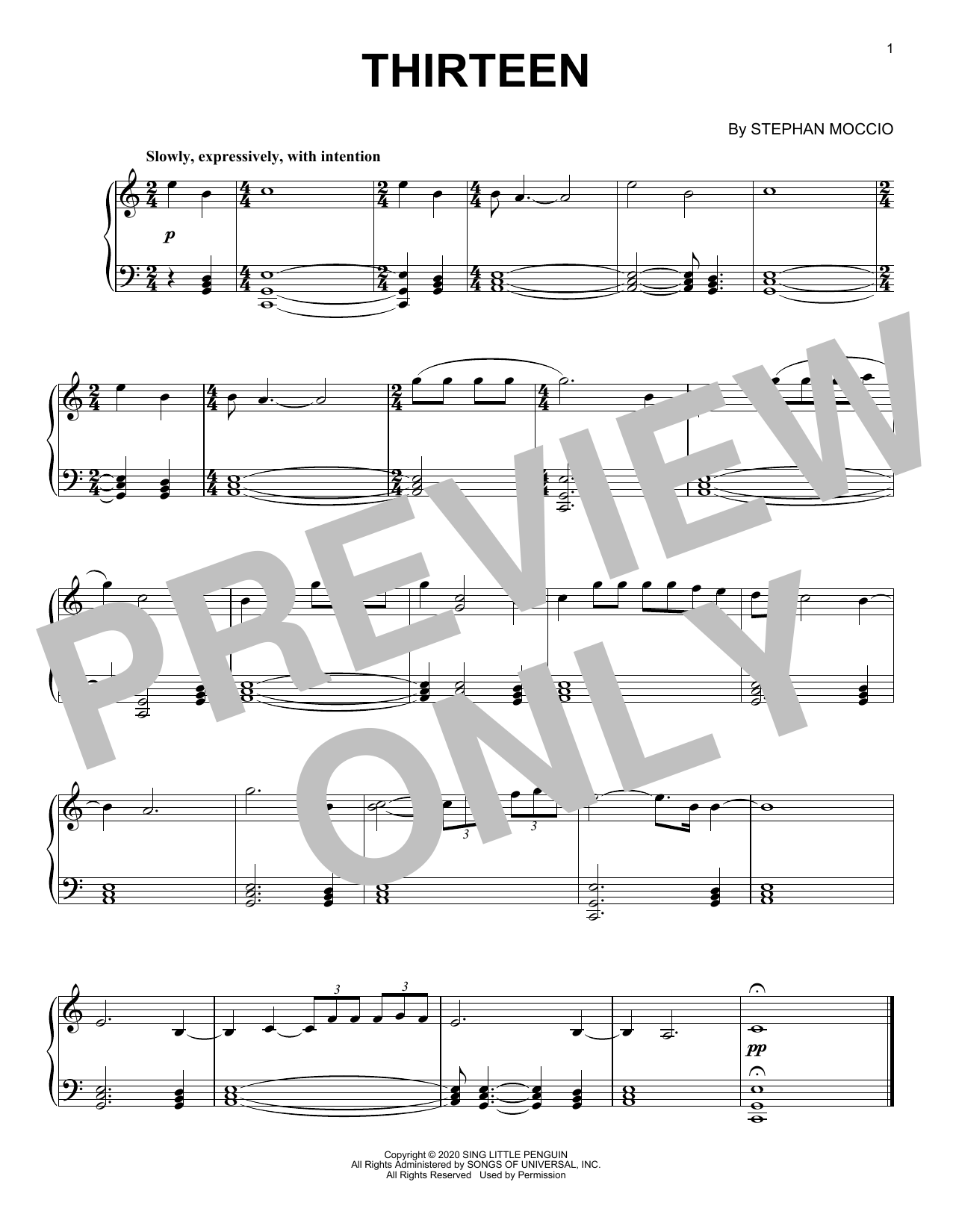 Stephan Moccio Thirteen Sheet Music Notes & Chords for Piano Solo - Download or Print PDF