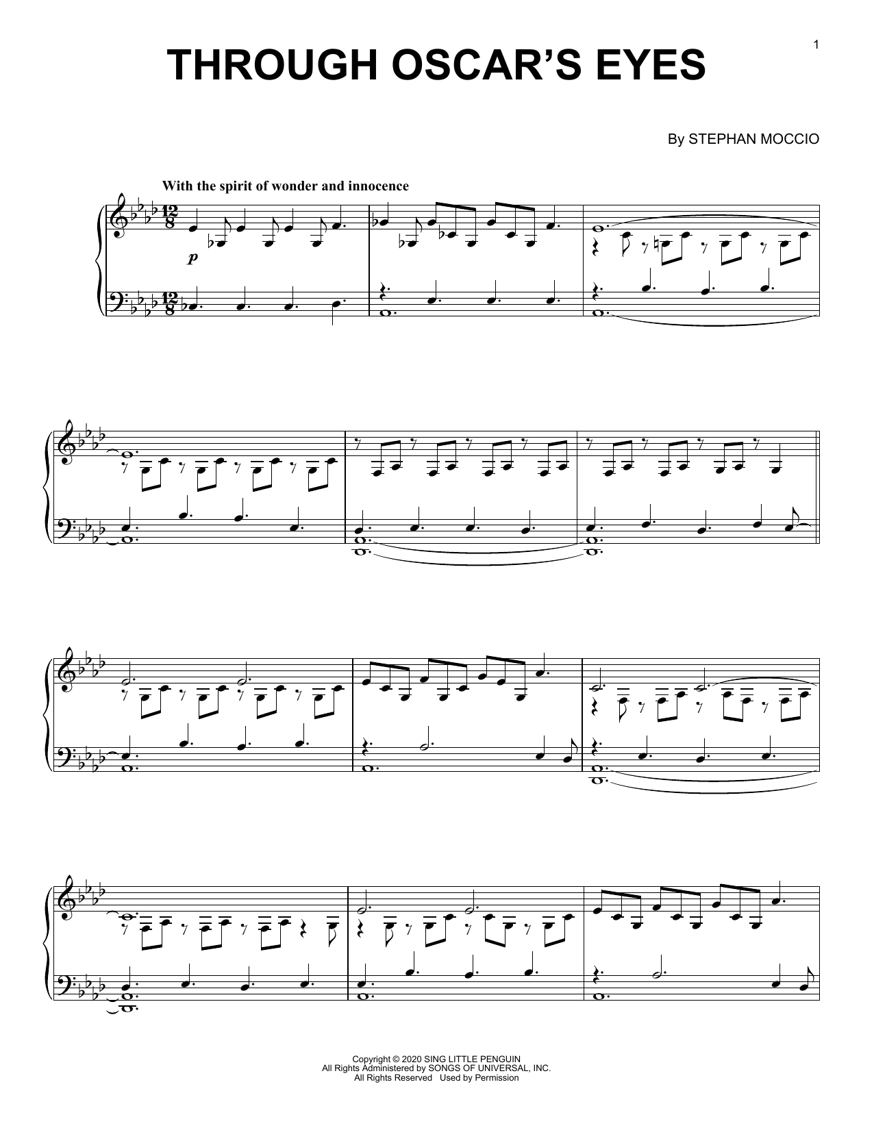 Stephan Moccio Through Oscar's Eyes Sheet Music Notes & Chords for Piano Solo - Download or Print PDF