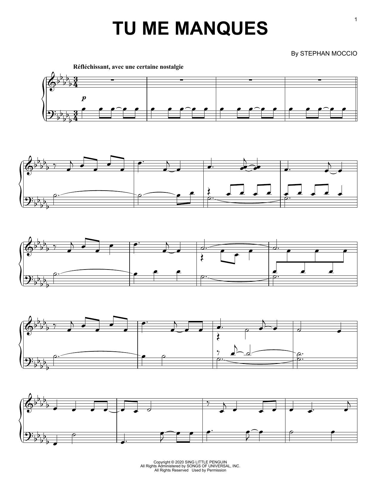 Stephan Moccio Tu Me Manques Sheet Music Notes & Chords for Piano Solo - Download or Print PDF