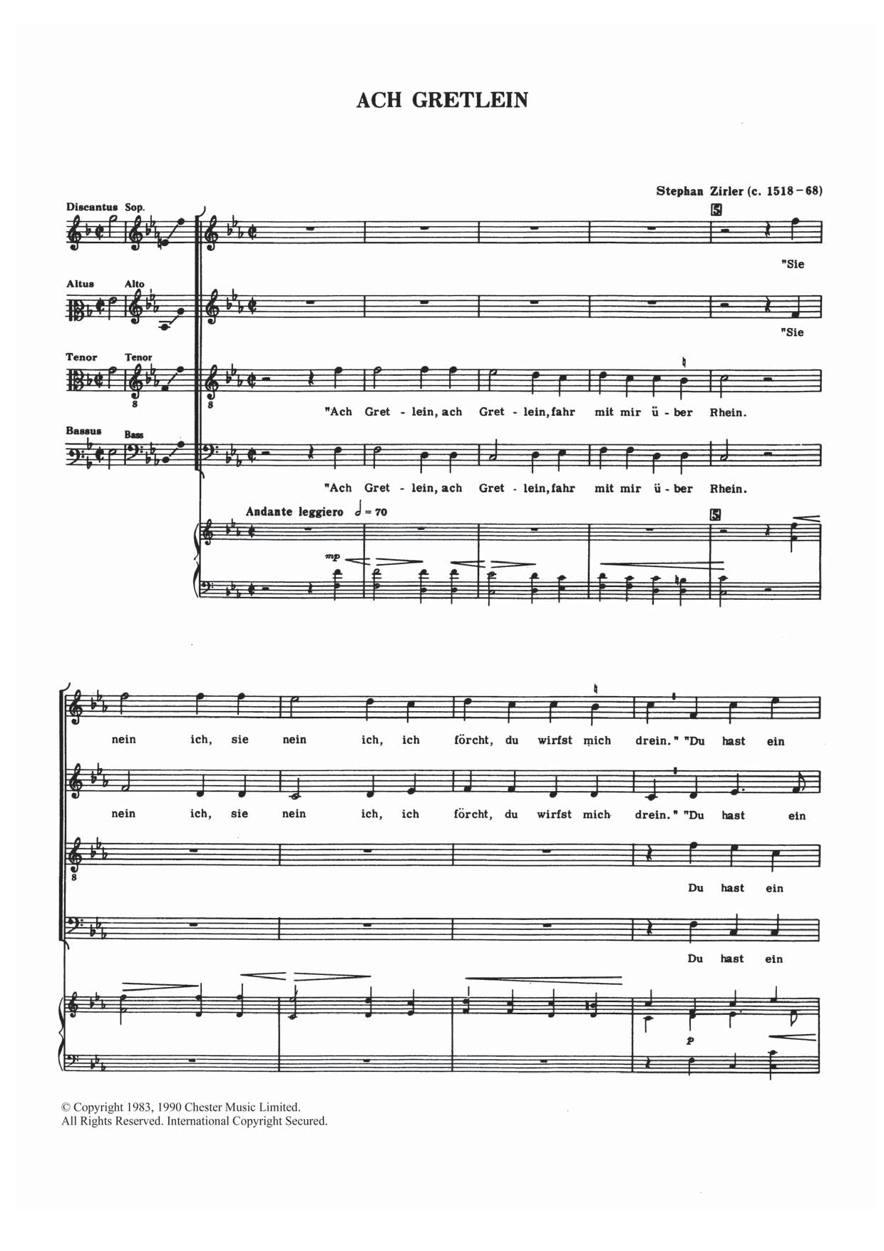 Stephan Zirler Ach Gretlein Sheet Music Notes & Chords for Choir - Download or Print PDF