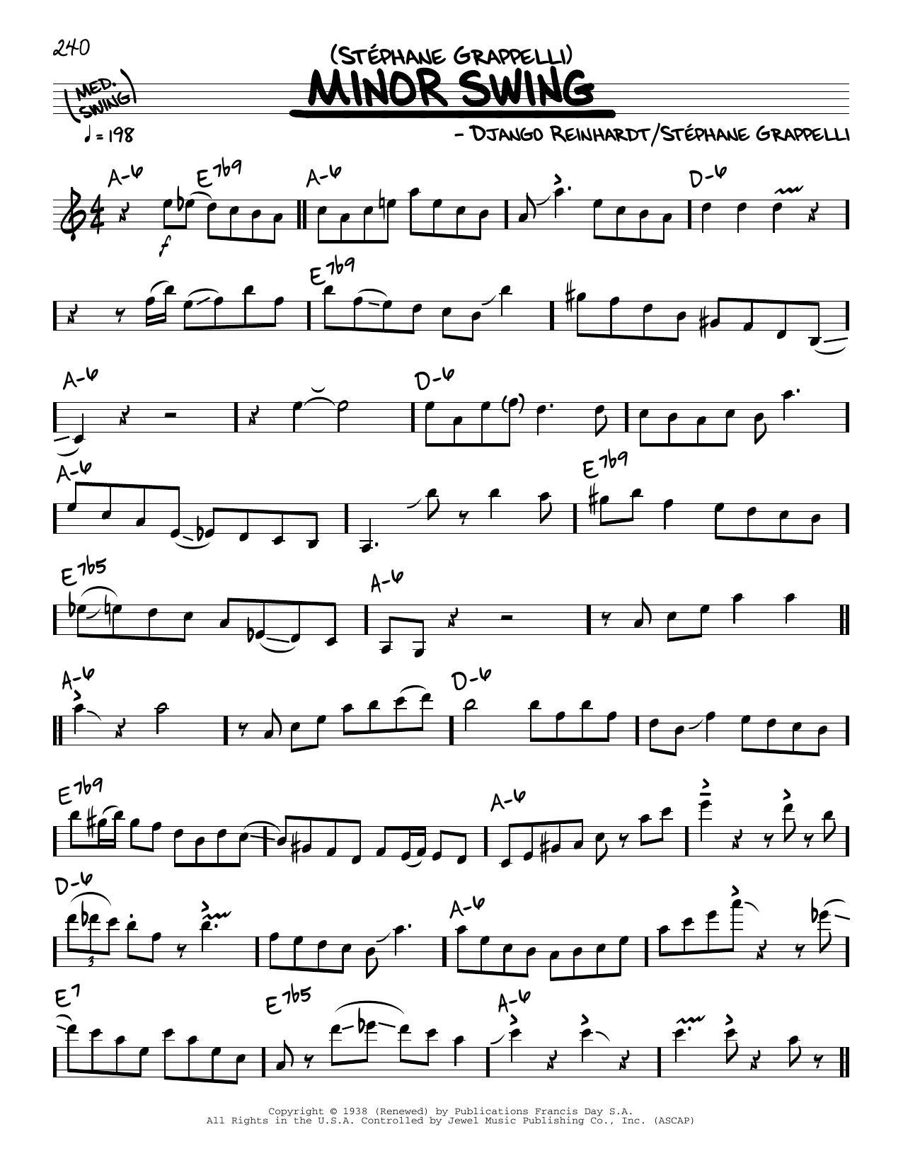 Stephane Grappelli Minor Swing (solo only) Sheet Music Notes & Chords for Real Book – Melody & Chords - Download or Print PDF