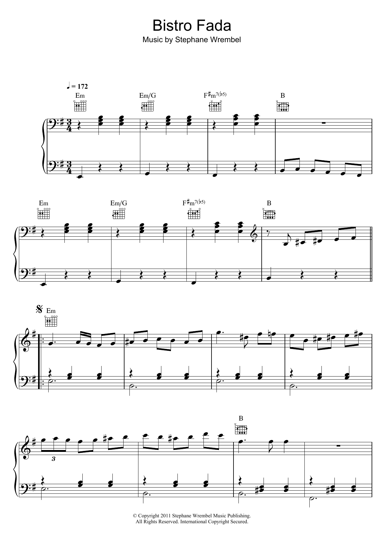 Stephane Wrembel Bistro Fada (from 'Midnight In Paris') Sheet Music Notes & Chords for Piano - Download or Print PDF