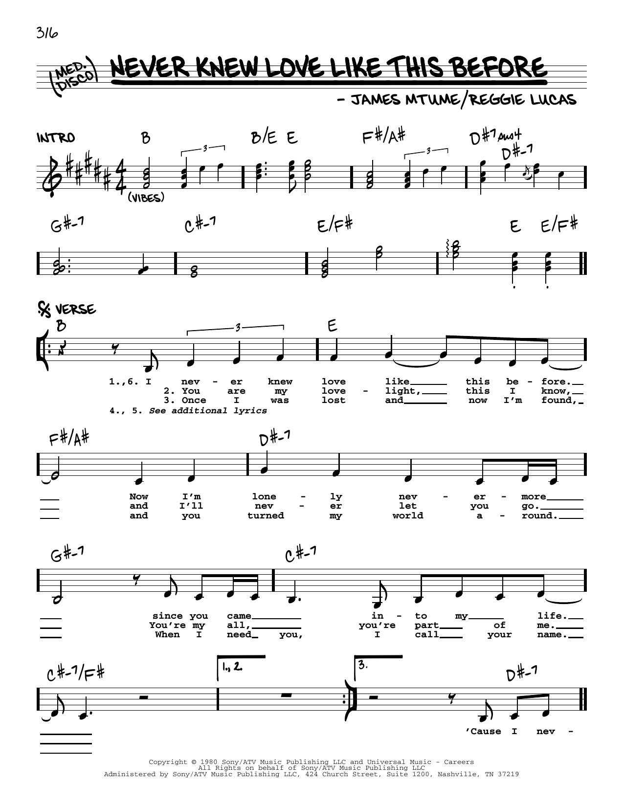 Stephanie Mills Never Knew Love Like This Before Sheet Music Notes & Chords for Real Book – Melody & Chords - Download or Print PDF