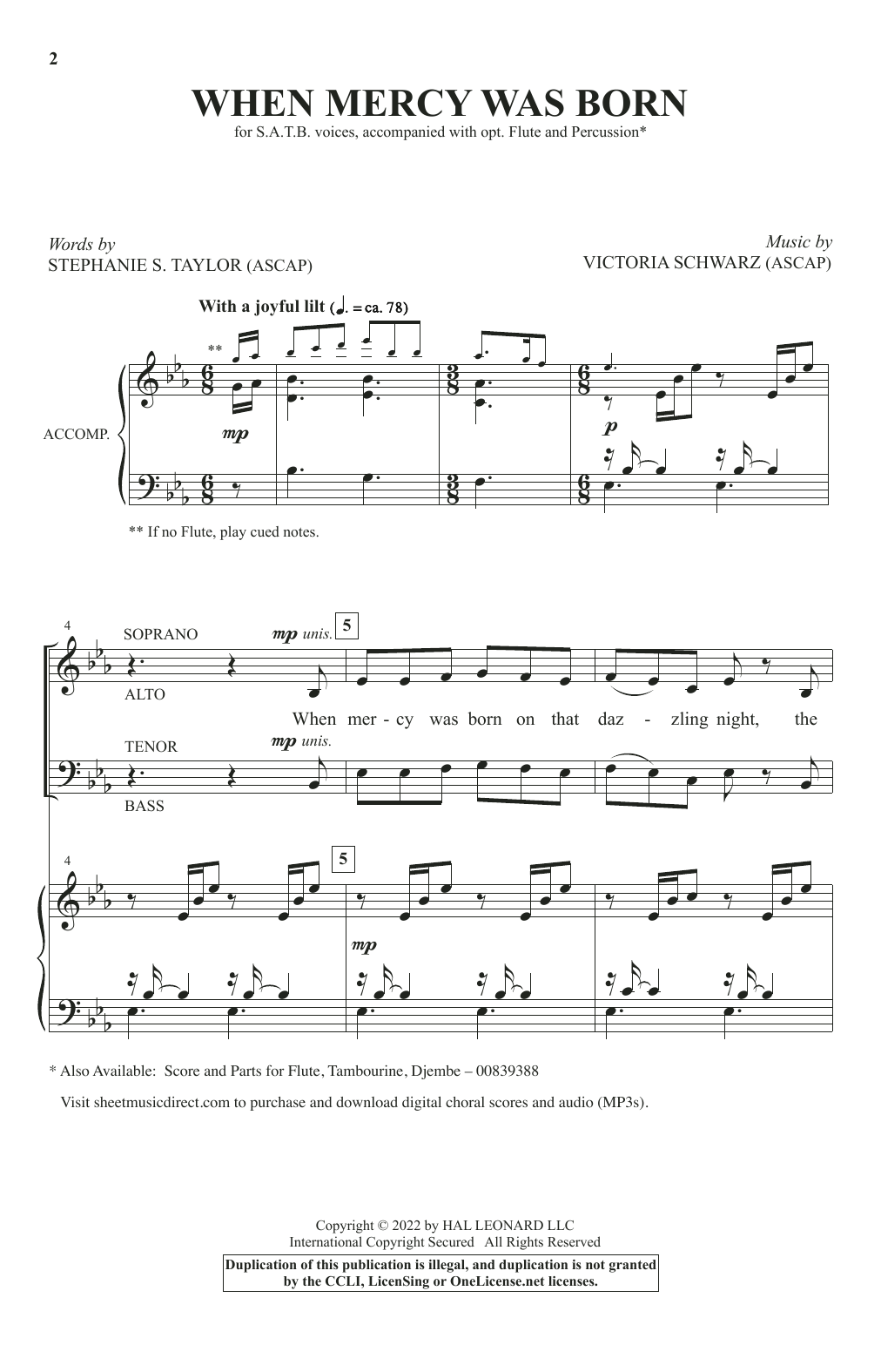 Stephanie S. Taylor and Victoria Schwartz When Mercy Was Born Sheet Music Notes & Chords for SATB Choir - Download or Print PDF
