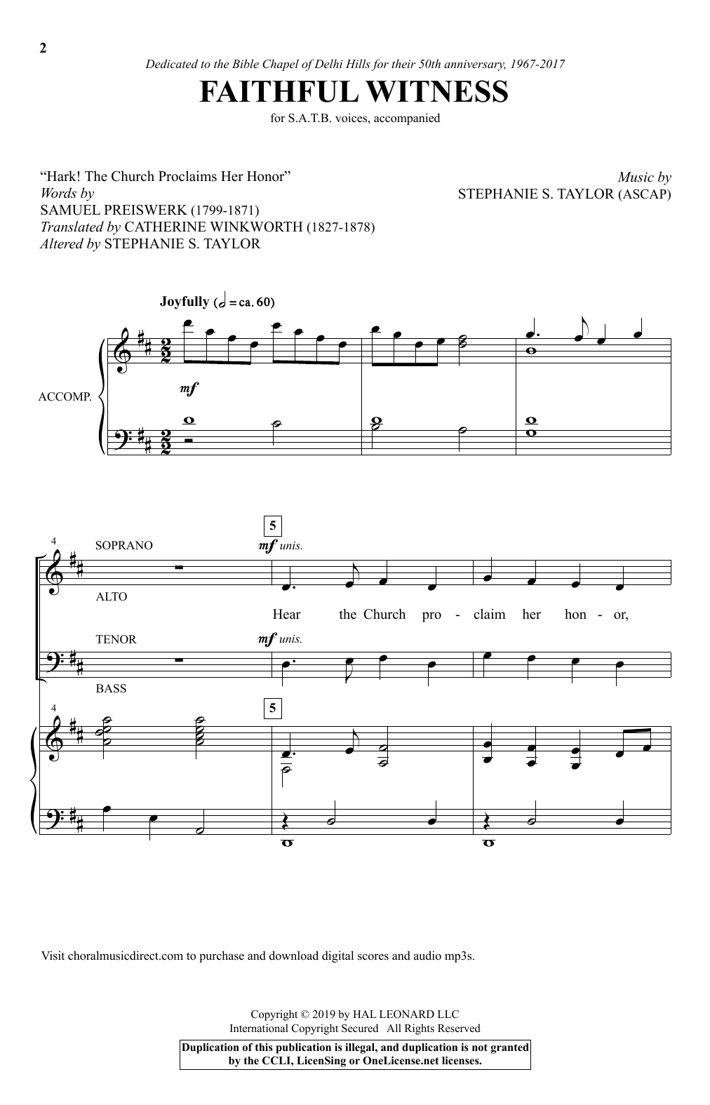 Stephanie S. Taylor Faithful Witness Sheet Music Notes & Chords for SATB Choir - Download or Print PDF
