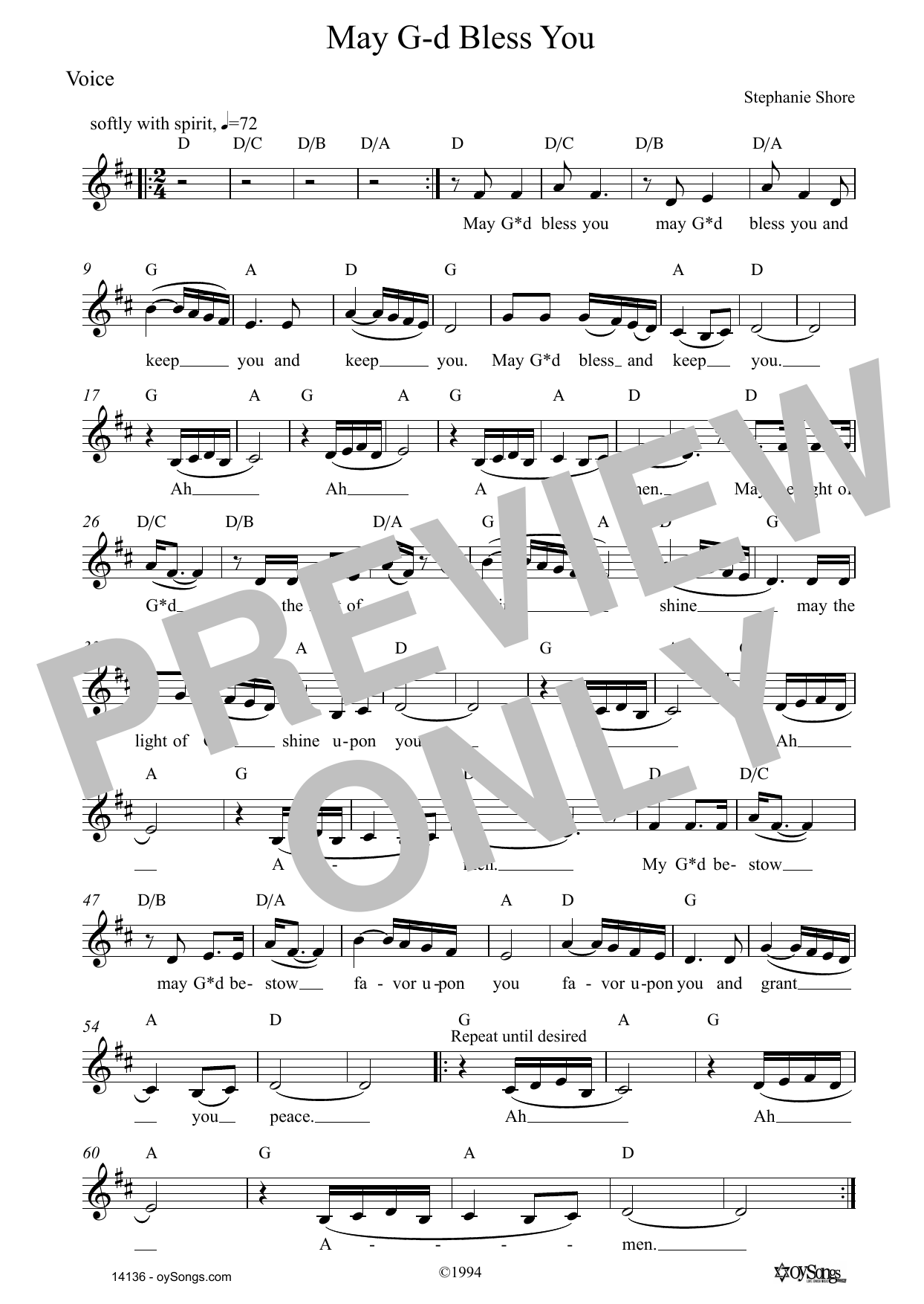 Stephanie Shore May G-d Bless You Sheet Music Notes & Chords for Lead Sheet / Fake Book - Download or Print PDF