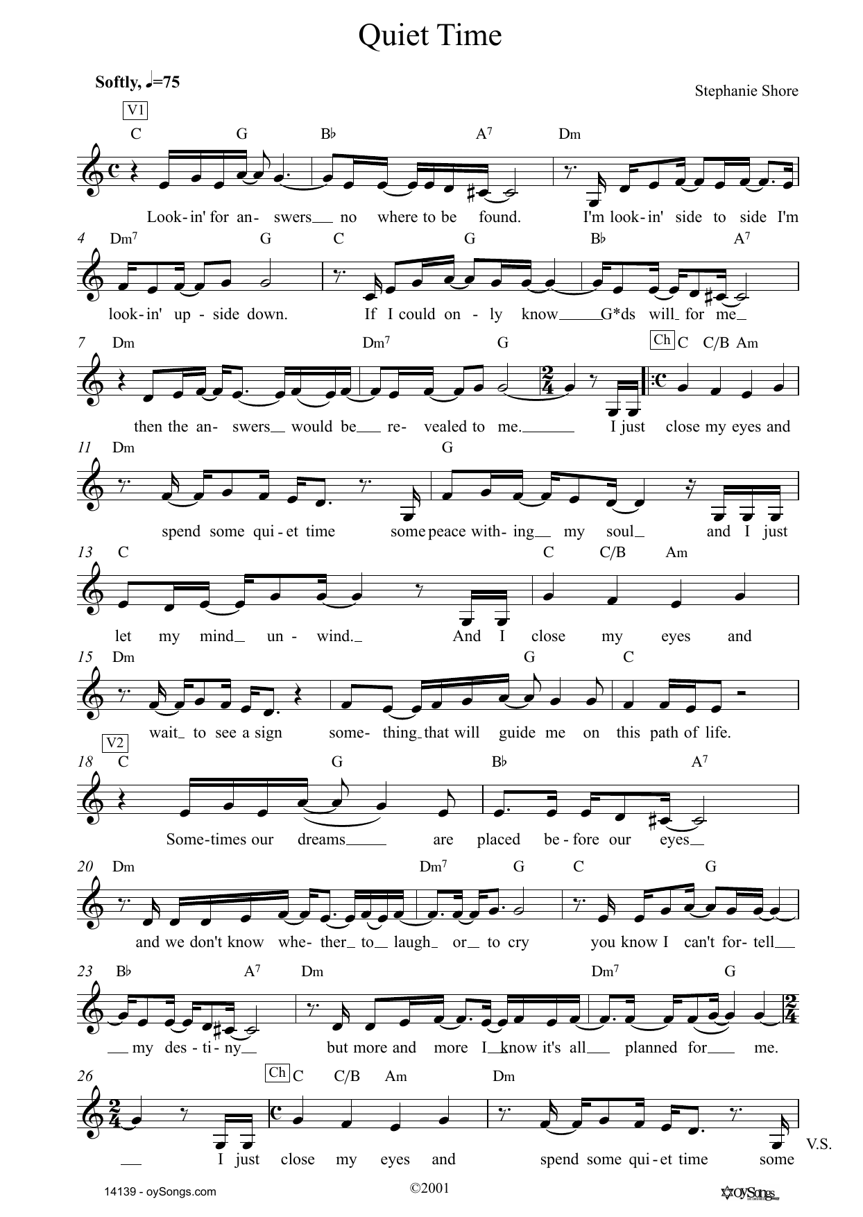 Stephanie Shore Quiet Time Sheet Music Notes & Chords for Lead Sheet / Fake Book - Download or Print PDF