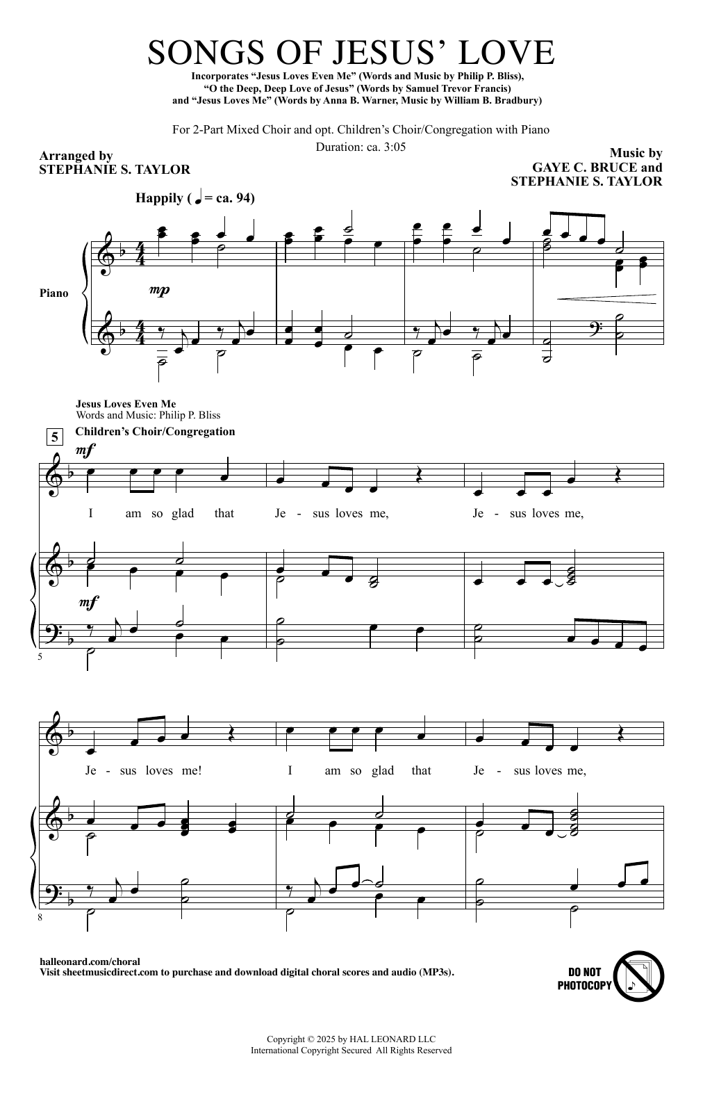 Stephanie Taylor Songs Of Jesus' Love Sheet Music Notes & Chords for 2-Part Choir - Download or Print PDF