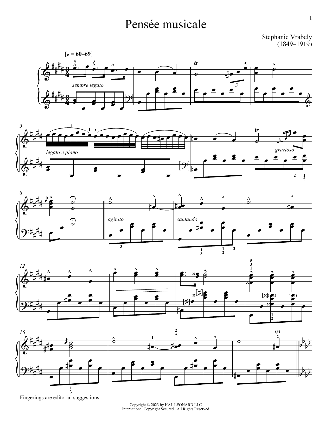 Stephanie Vrabley Pensee musicale Sheet Music Notes & Chords for Piano Solo - Download or Print PDF