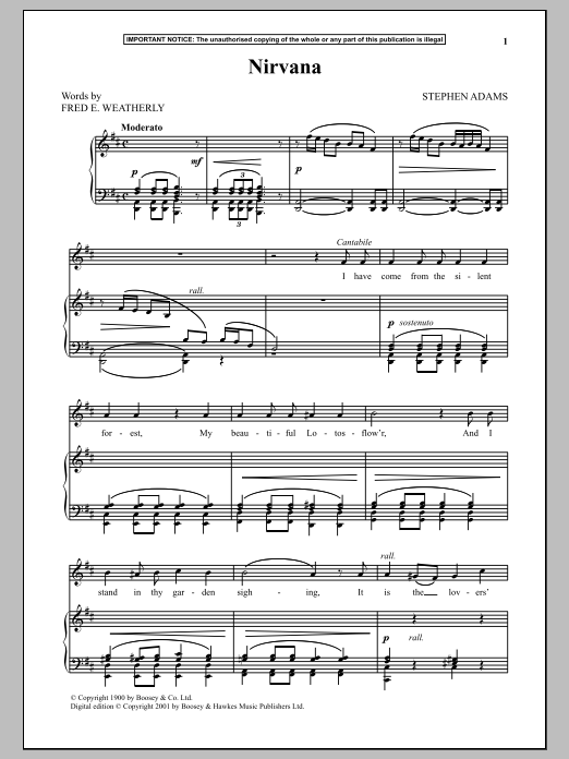 Stephen Adams Nirvana Sheet Music Notes & Chords for Piano & Vocal - Download or Print PDF