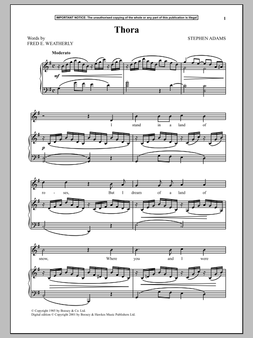 Stephen Adams Thora Sheet Music Notes & Chords for Piano & Vocal - Download or Print PDF