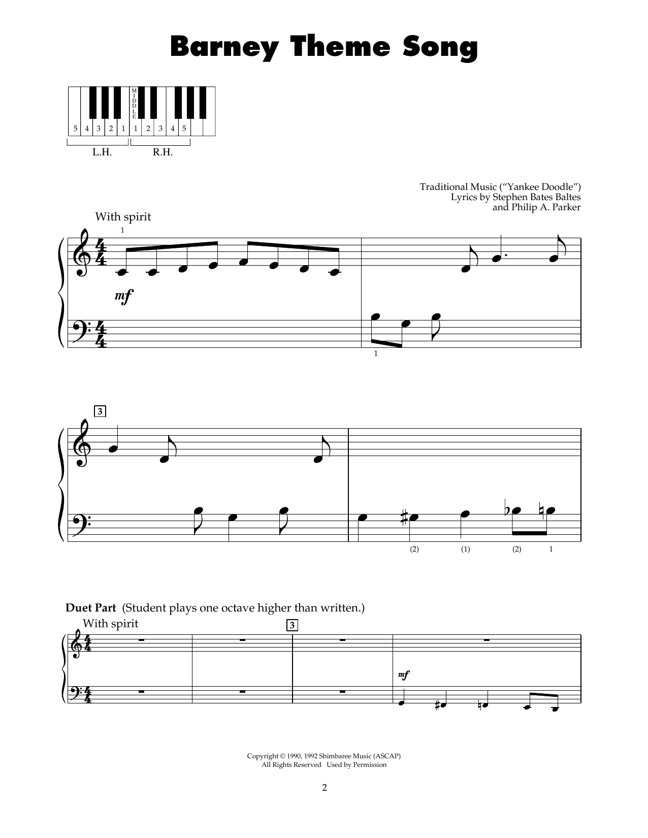Stephen Bates Baltes Barney Theme Song Sheet Music Notes & Chords for 5-Finger Piano - Download or Print PDF