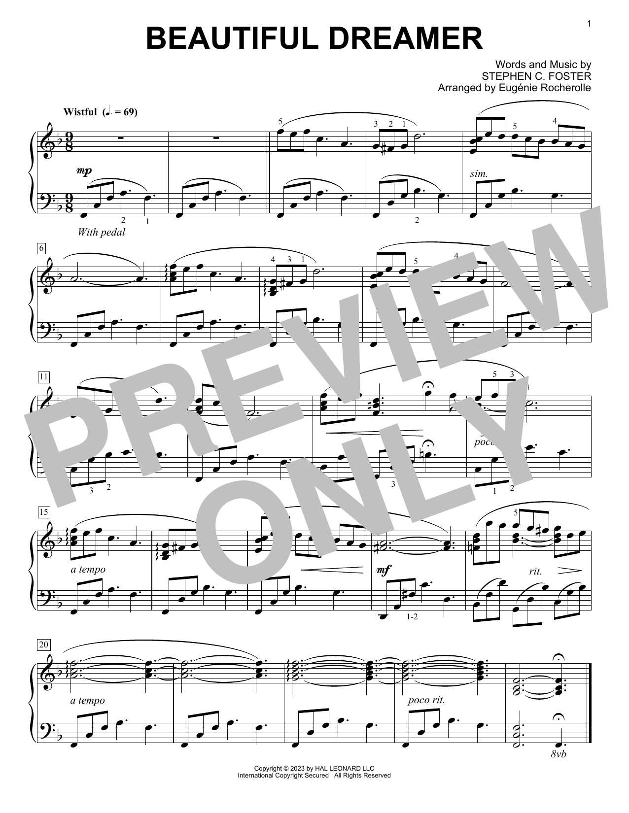 Stephen C. Foster Beautiful Dreamer (arr. Eugénie Rocherolle) Sheet Music Notes & Chords for Piano Solo - Download or Print PDF
