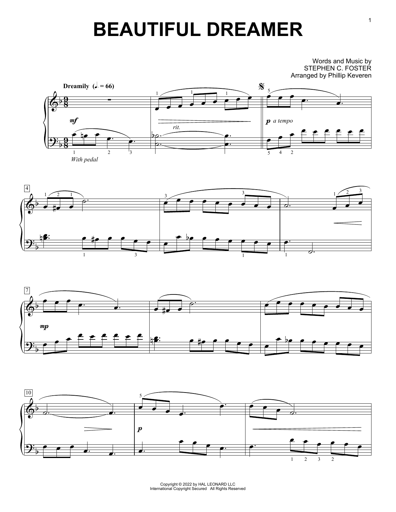 Stephen C. Foster Beautiful Dreamer (arr. Phillip Keveren) Sheet Music Notes & Chords for Piano Solo - Download or Print PDF