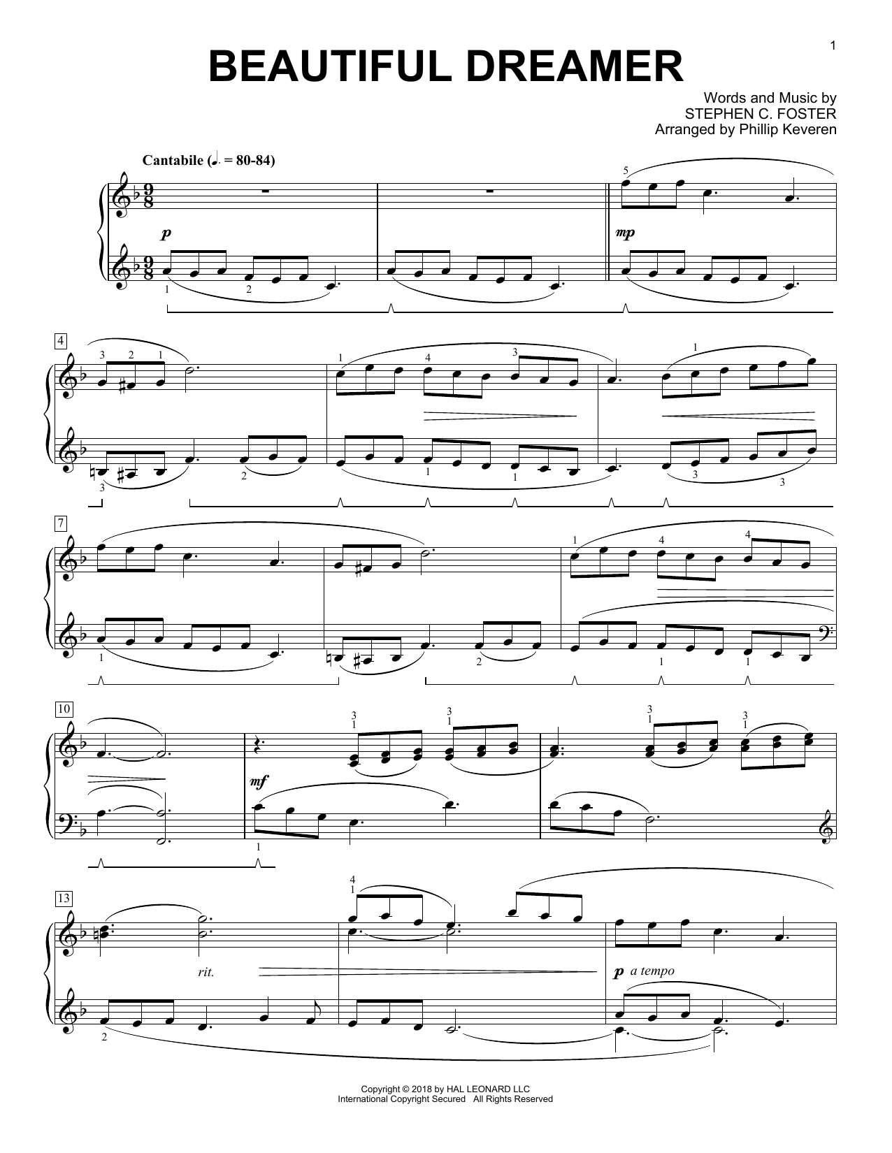 Stephen C. Foster Beautiful Dreamer [Classical version] (arr. Phillip Keveren) Sheet Music Notes & Chords for Piano - Download or Print PDF