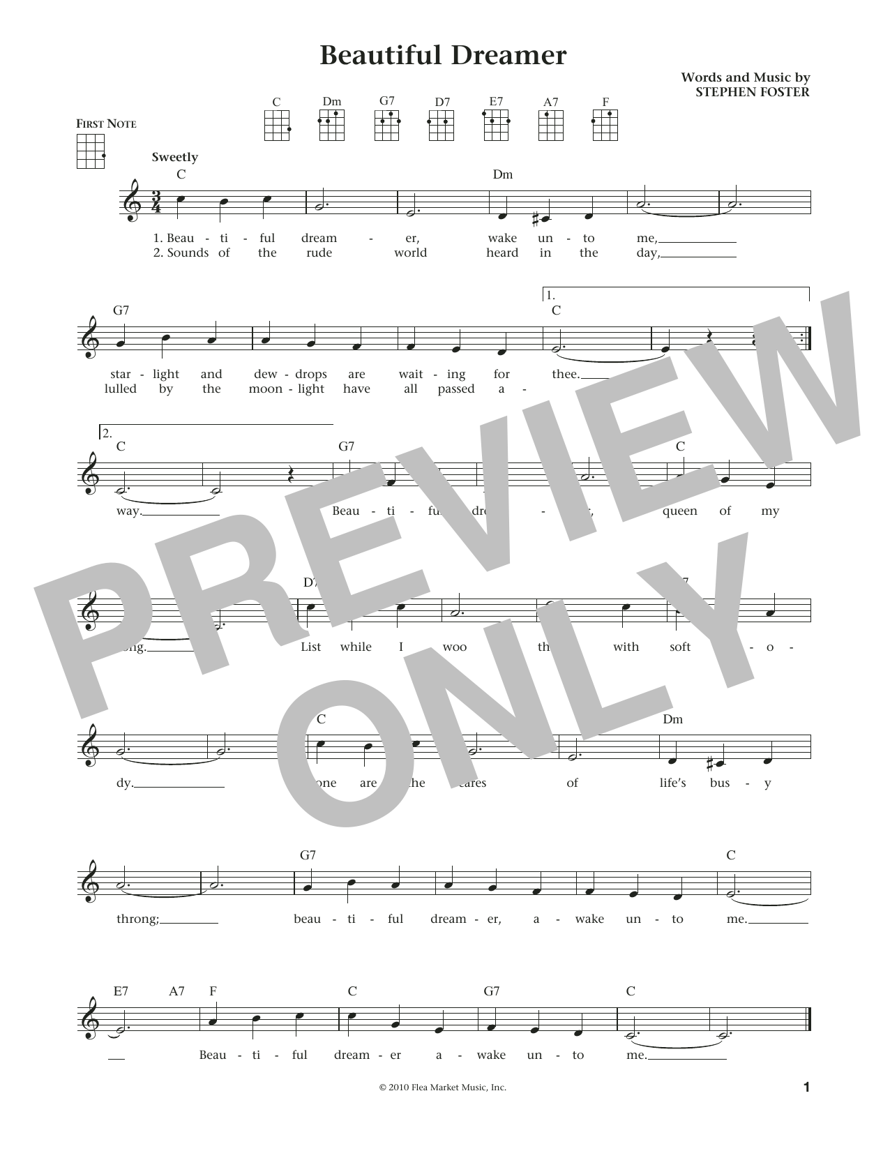 Stephen C. Foster Beautiful Dreamer (from The Daily Ukulele) (arr. Liz and Jim Beloff) Sheet Music Notes & Chords for Ukulele - Download or Print PDF Stephen C. Foster Beautiful Dreamer (from The Daily Ukulele) (arr. Liz and Jim Beloff) Sheet Music Notes & Chords for Ukulele - Download or Print PDF