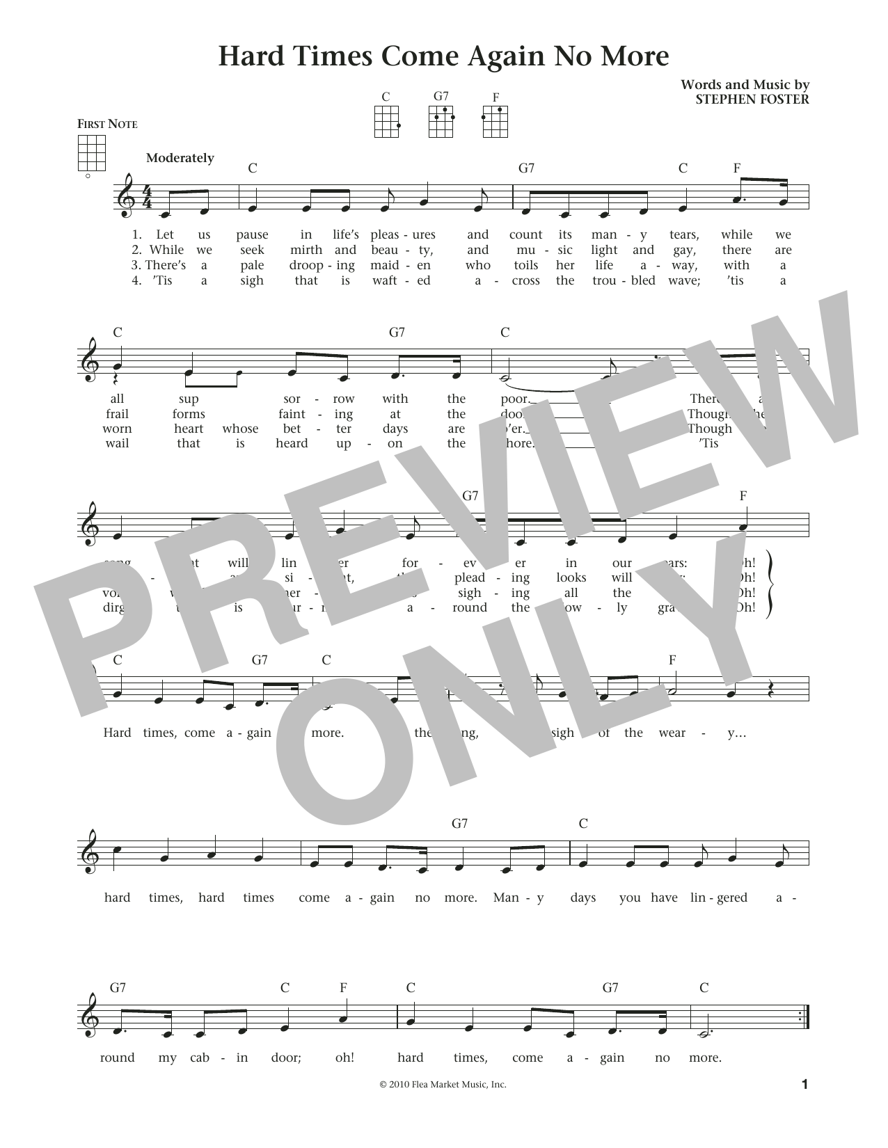 Stephen C. Foster Hard Times Come Again No More (from The Daily Ukulele) (arr. Liz and Jim Beloff) Sheet Music Notes & Chords for Ukulele - Download or Print PDF